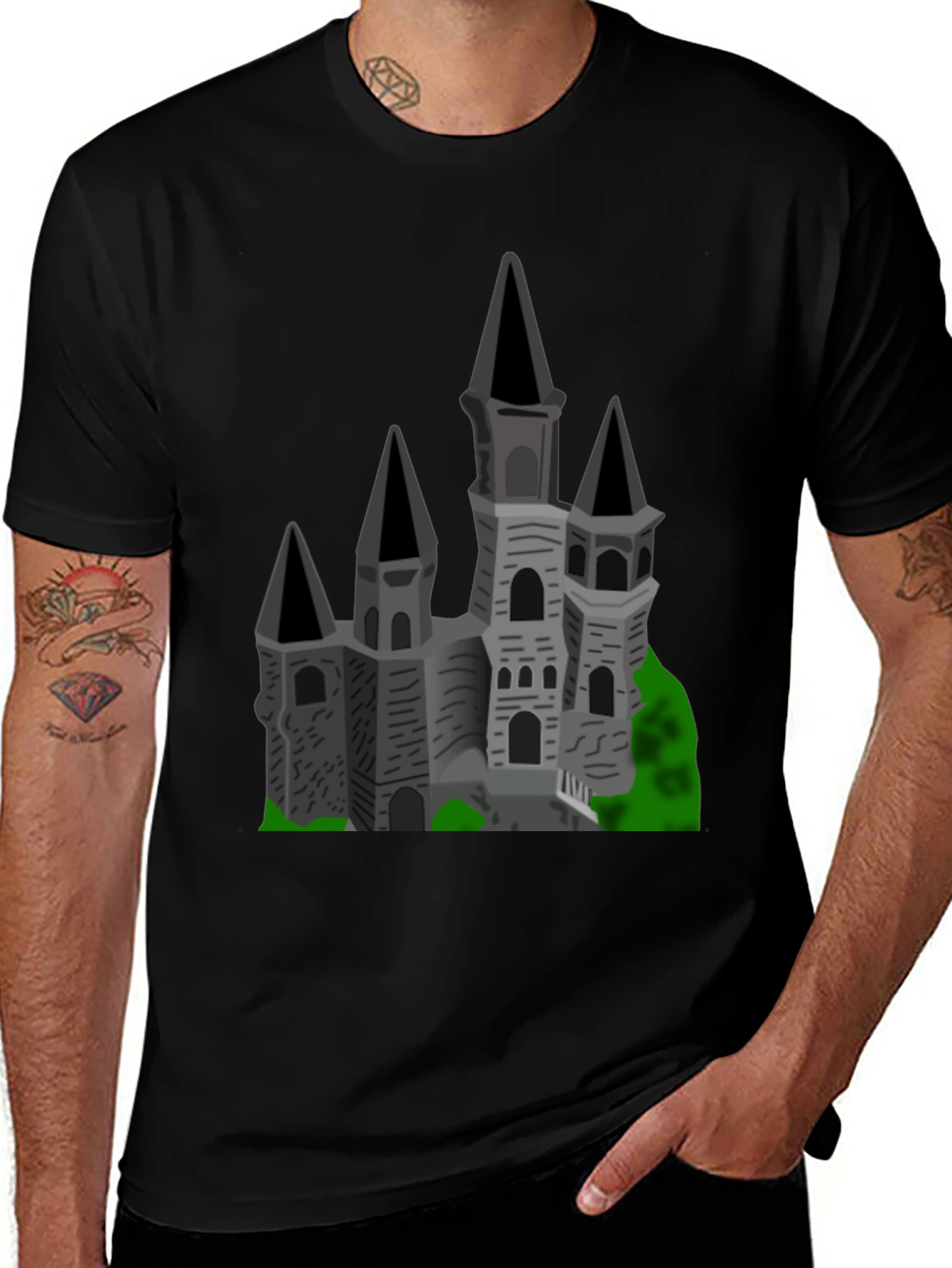 Gothic Castle Graphic Tee - Black Cotton T-Shirt