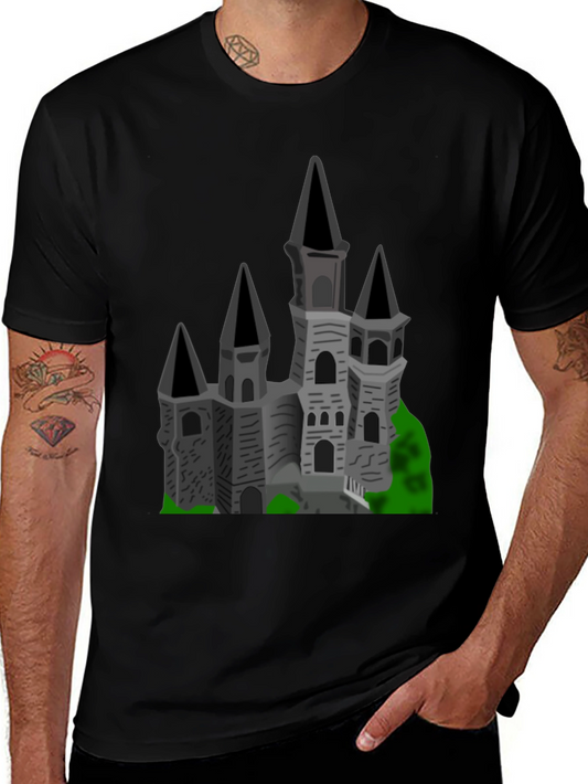 Gothic Castle Graphic Tee - Black Cotton T-Shirt