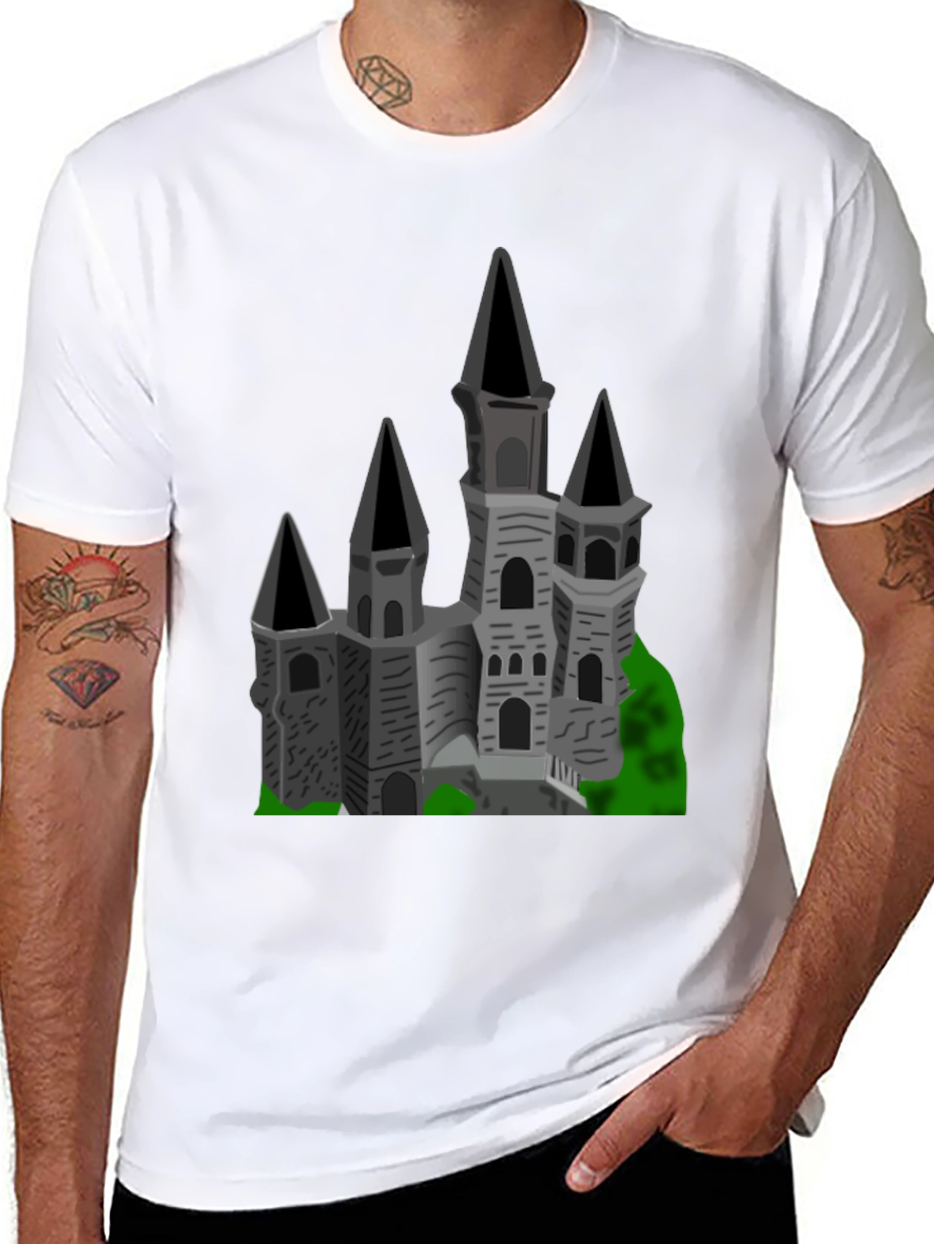 Gothic Castle Graphic Tee - Black Cotton T-Shirt
