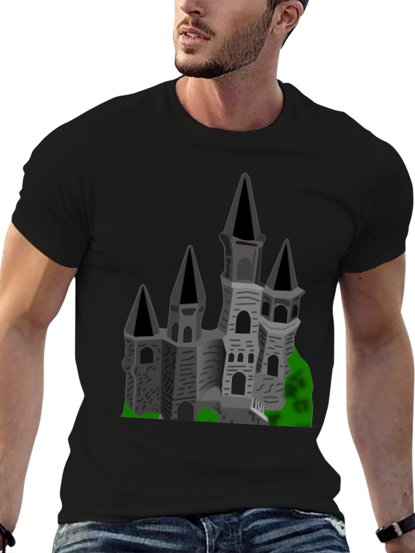 Gothic Castle Graphic Tee - Black Cotton T-Shirt