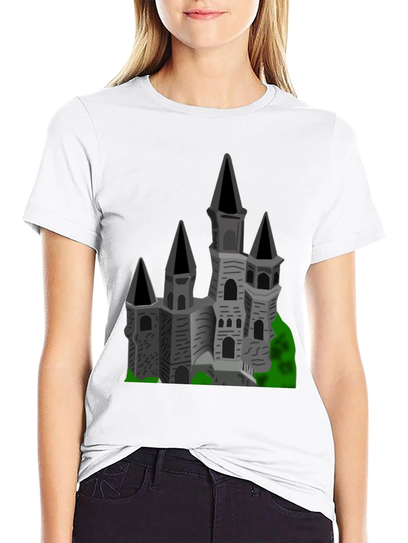 Gothic Castle Graphic Tee - Black Cotton T-Shirt
