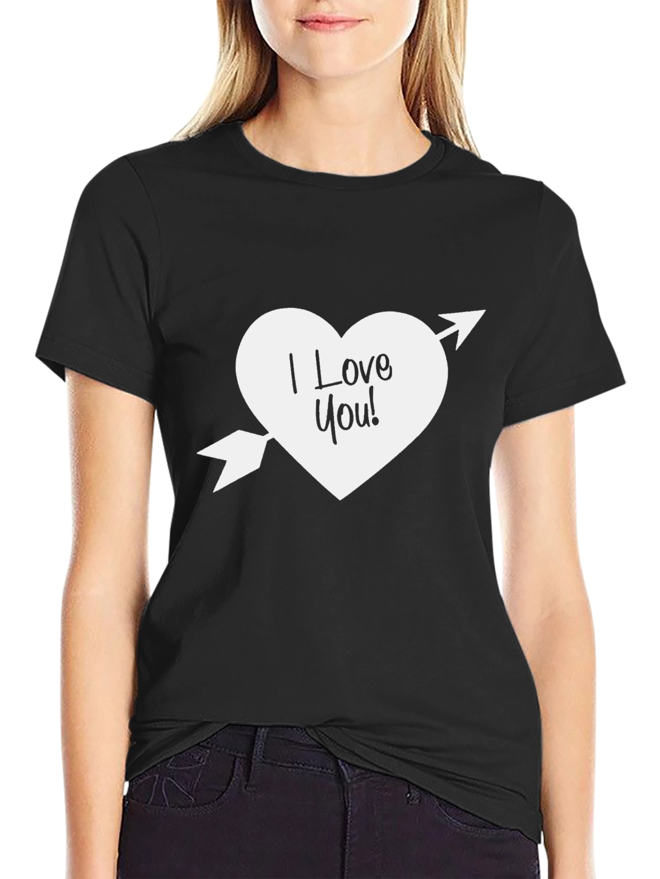 I Love You Heart Arrow Graphic Tee - Black