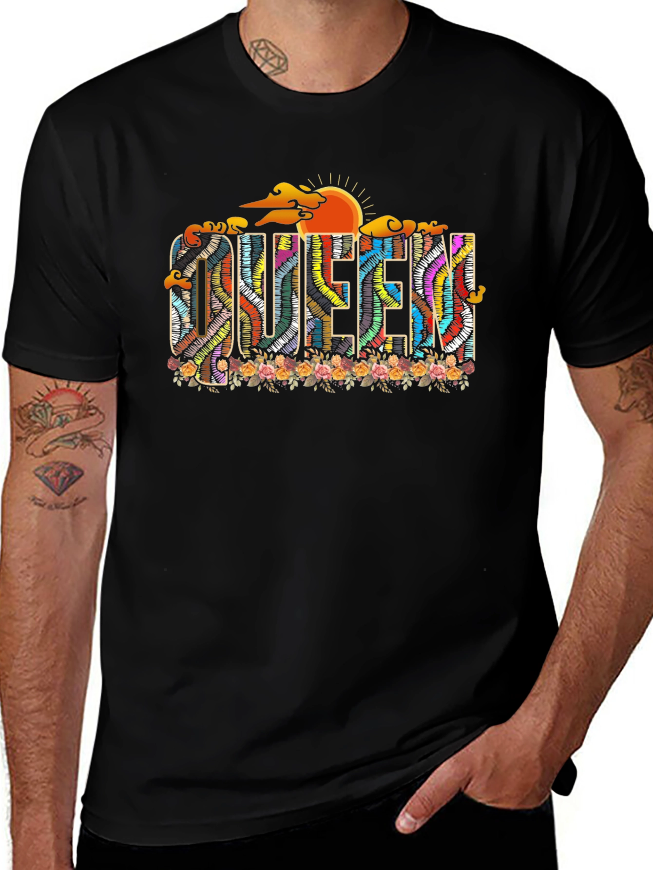 Queen Floral Graphic Black T-Shirt