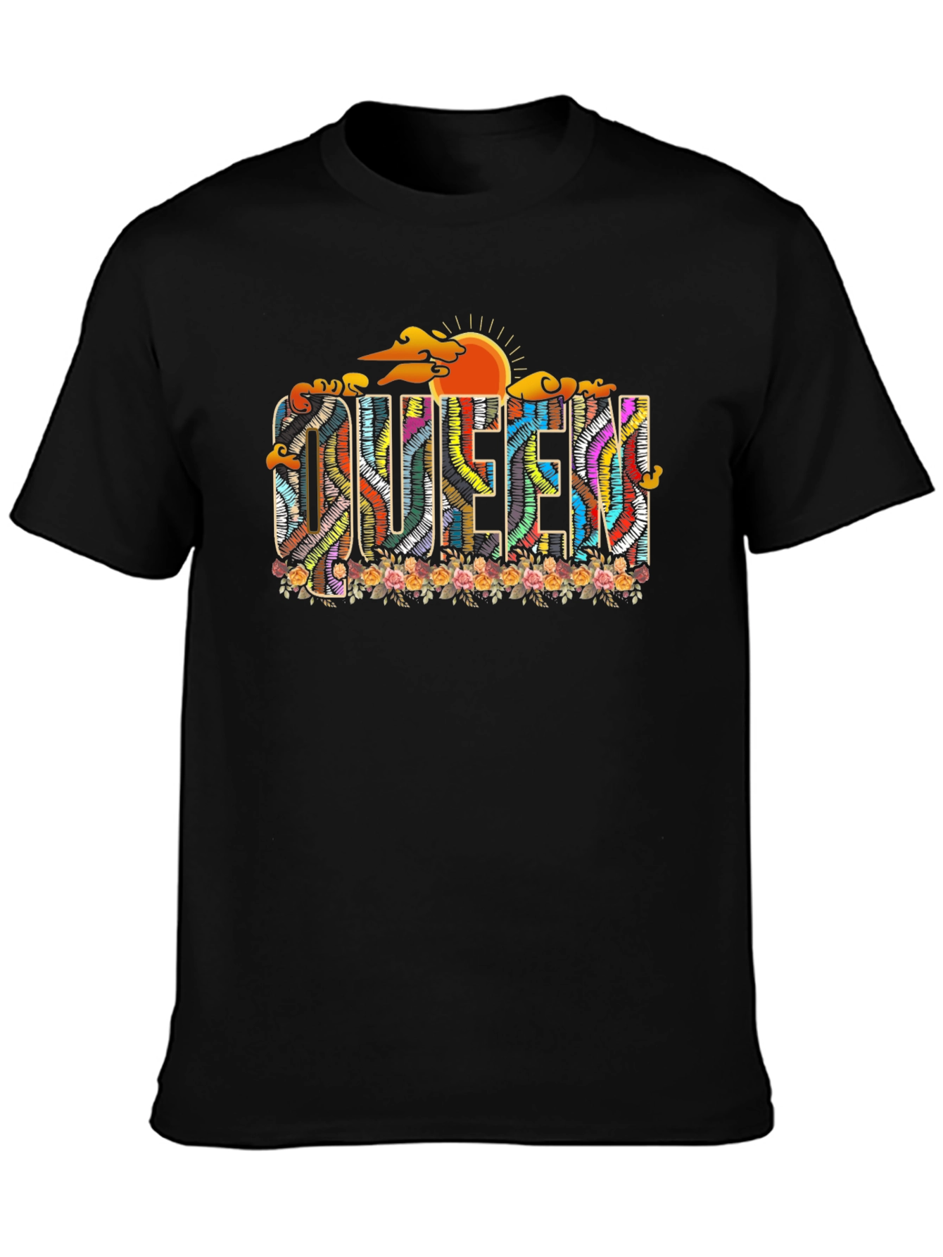 Queen Floral Graphic Black T-Shirt