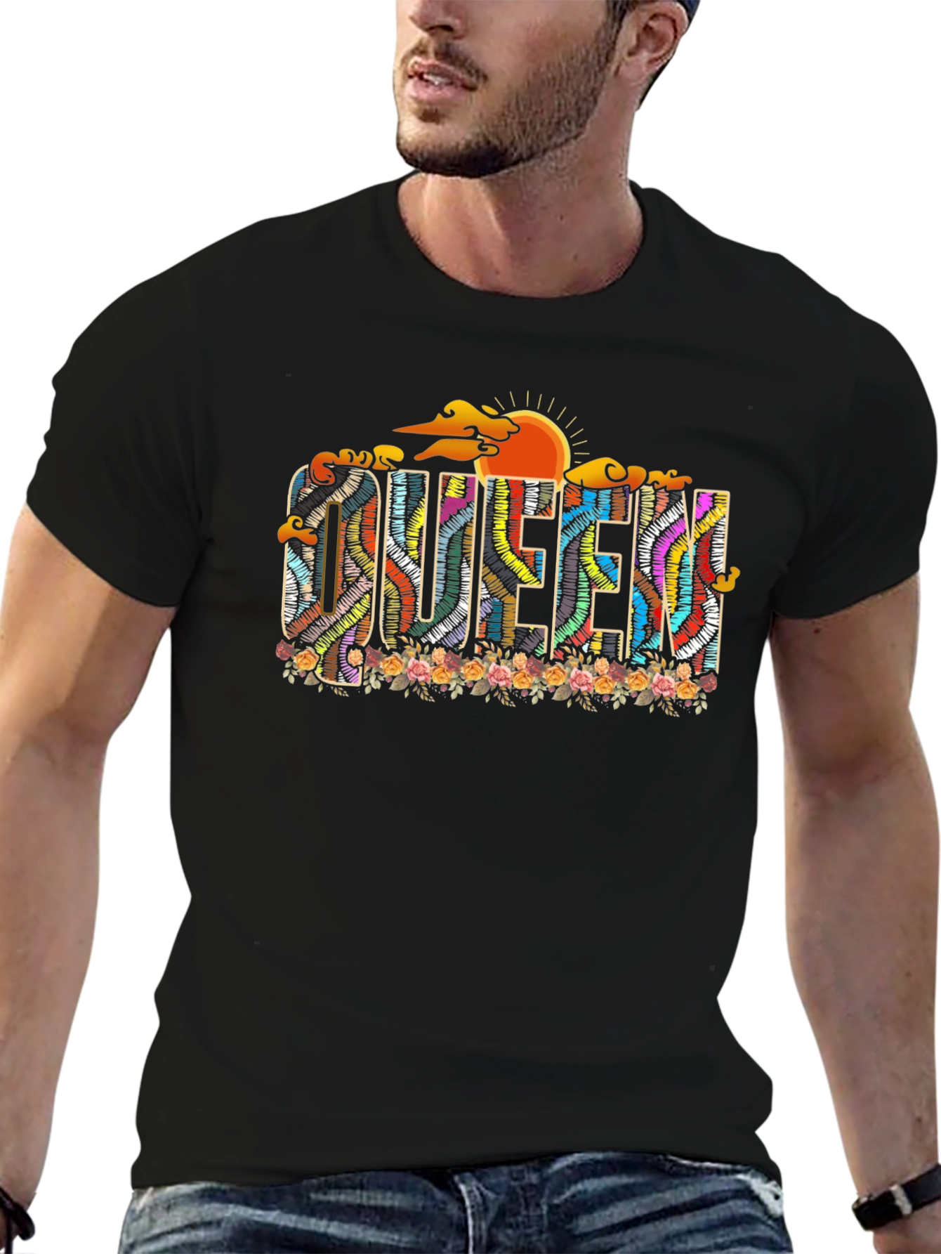 Queen Floral Graphic Black T-Shirt
