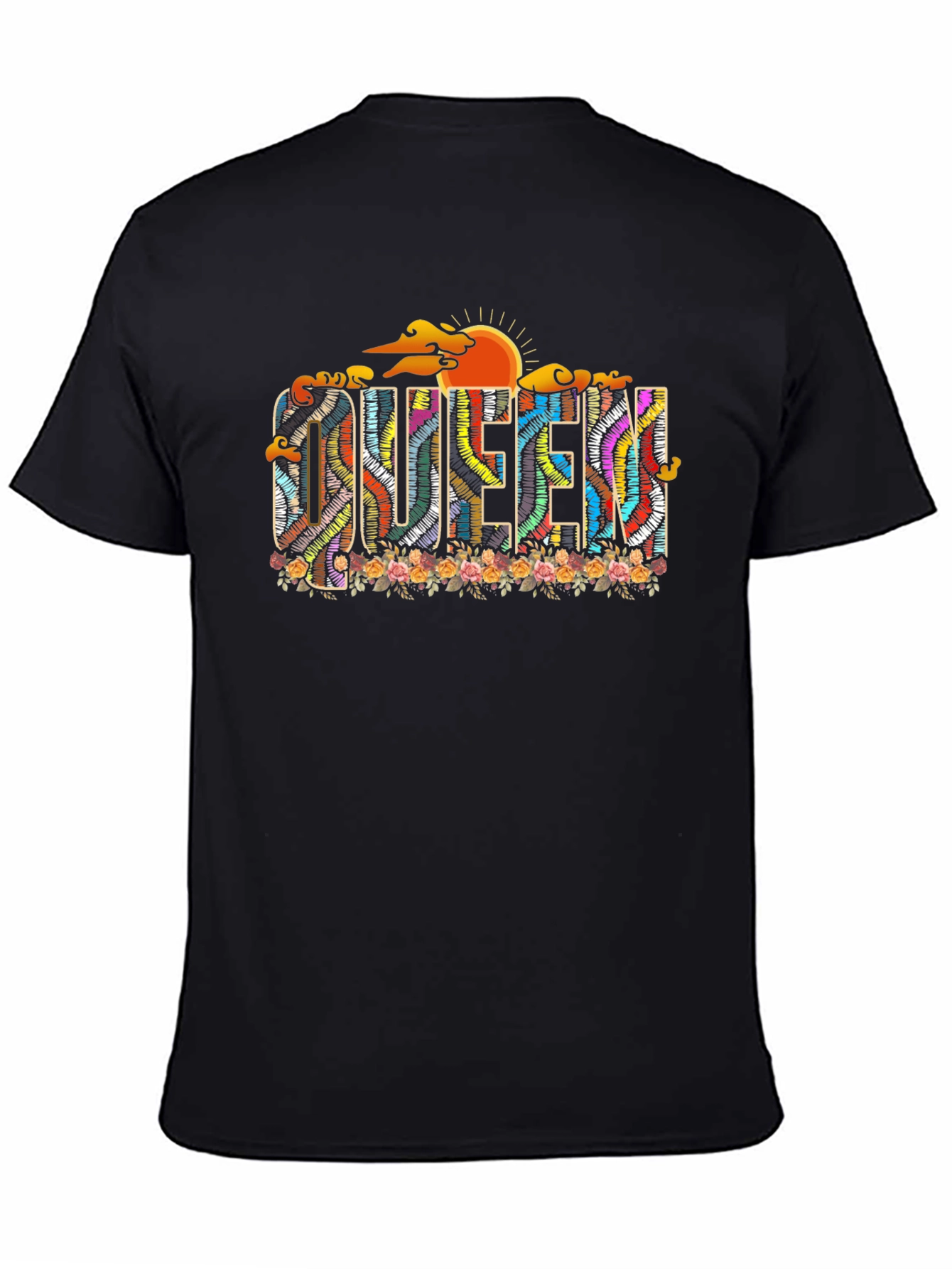 Queen Floral Graphic Black T-Shirt
