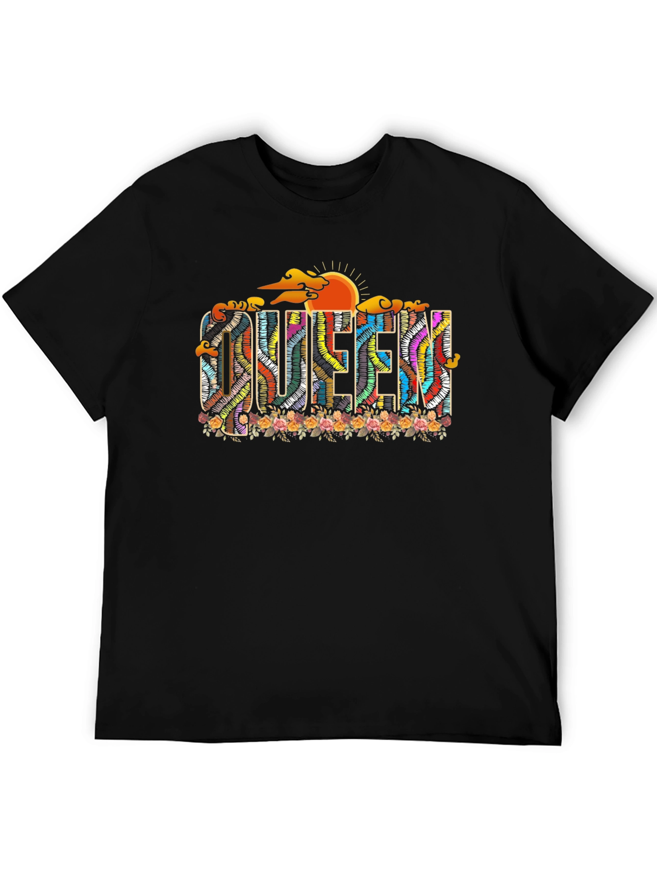 Queen Floral Graphic Black T-Shirt