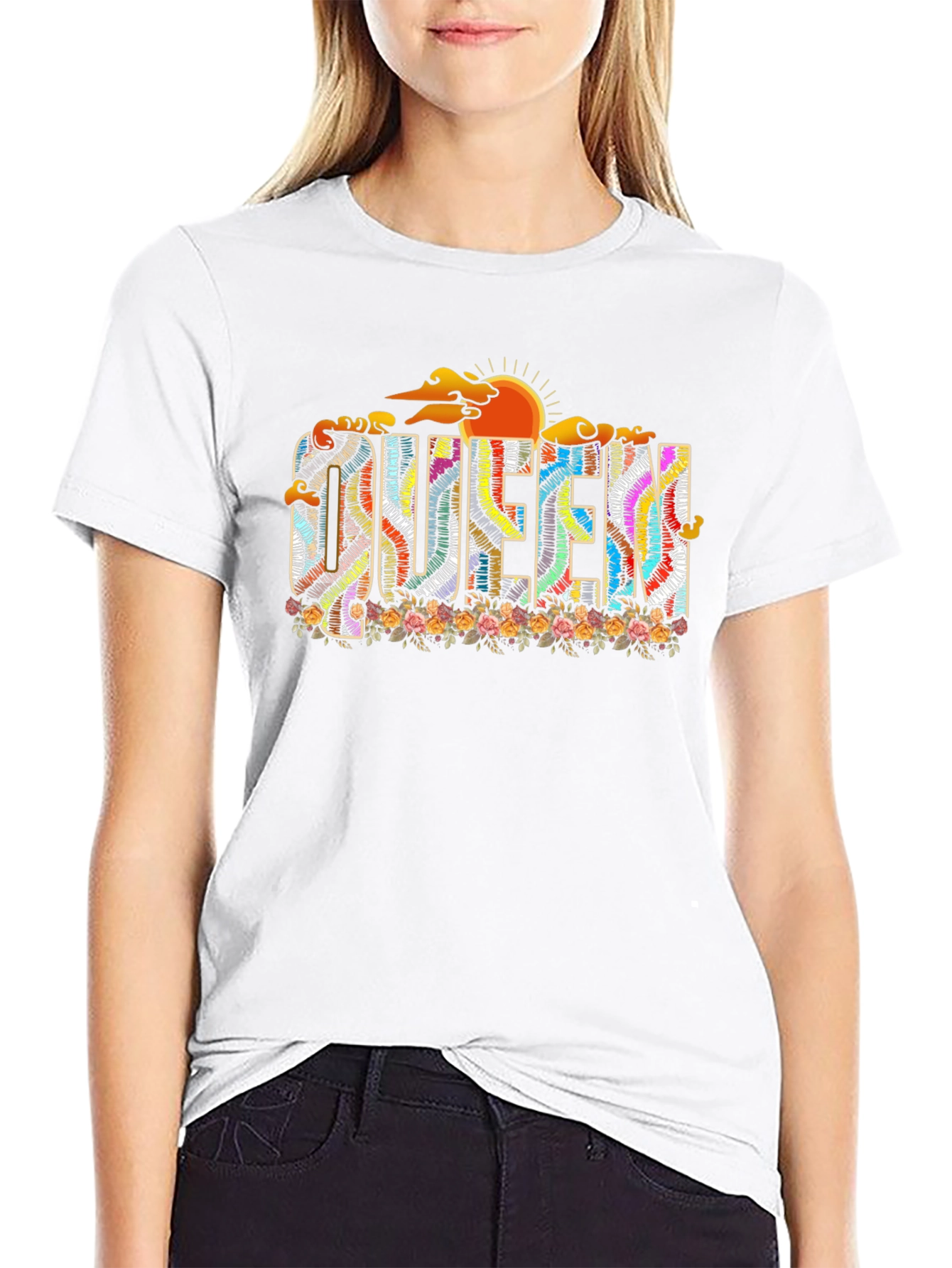 Queen Floral Graphic Black T-Shirt