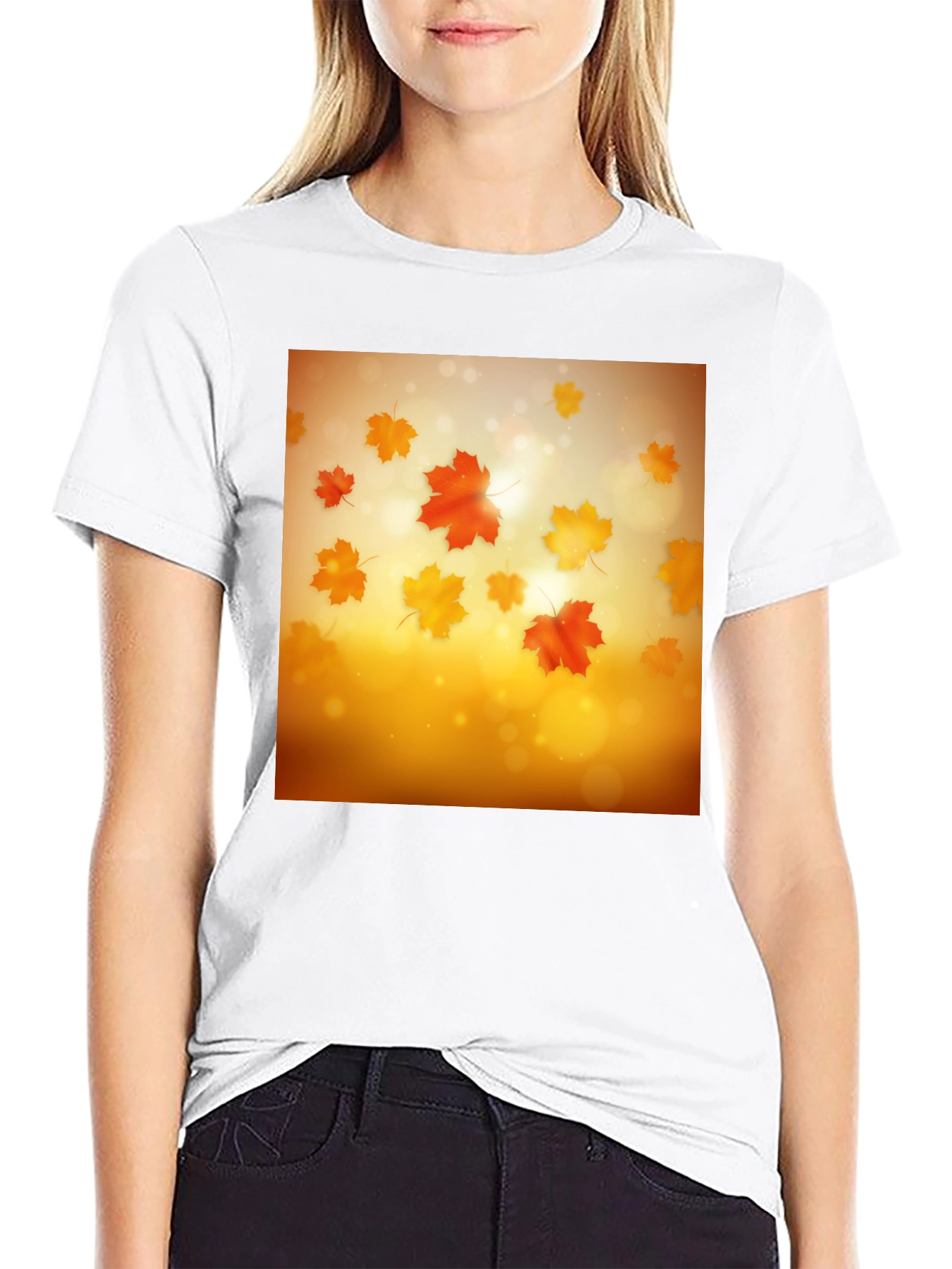 Autumn Leaves Graphic Tee - Black Cotton T-Shirt