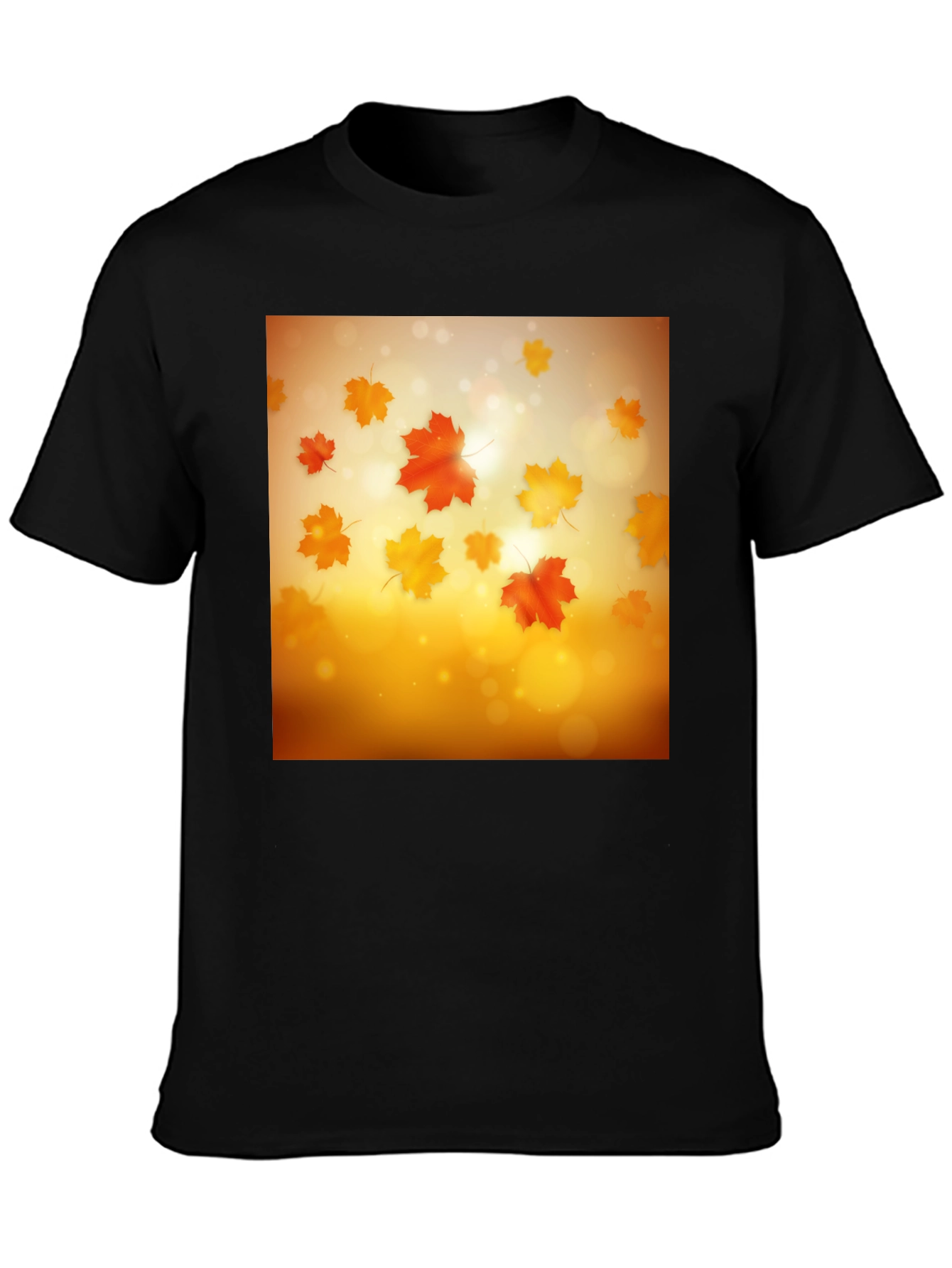 Autumn Leaves Graphic Tee - Black Cotton T-Shirt