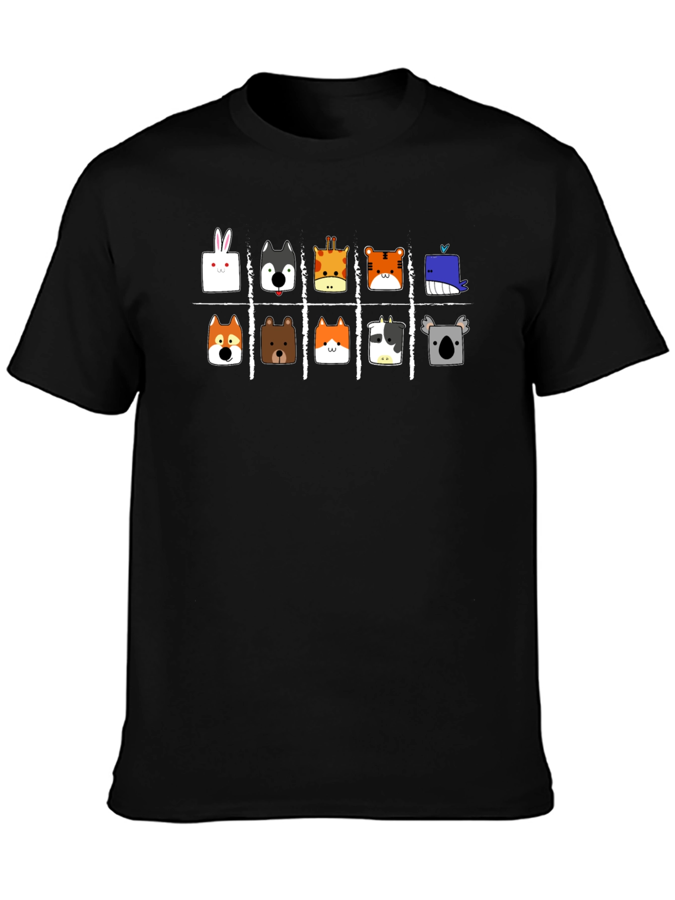 Animal Faces Tic-Tac-Toe Black T-Shirt
