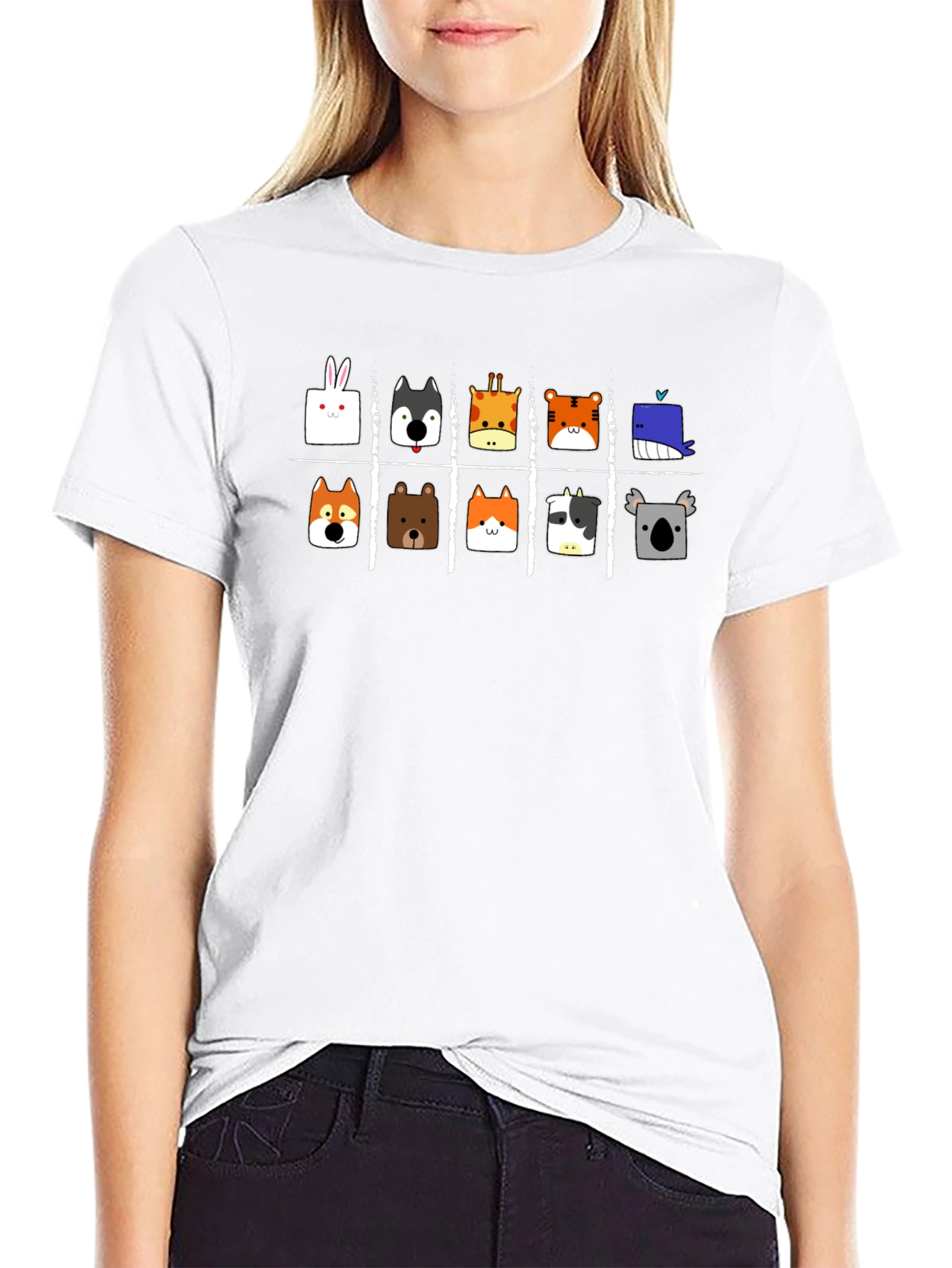 Animal Faces Tic-Tac-Toe Black T-Shirt