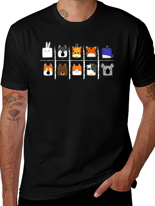 Animal Faces Tic-Tac-Toe Black T-Shirt