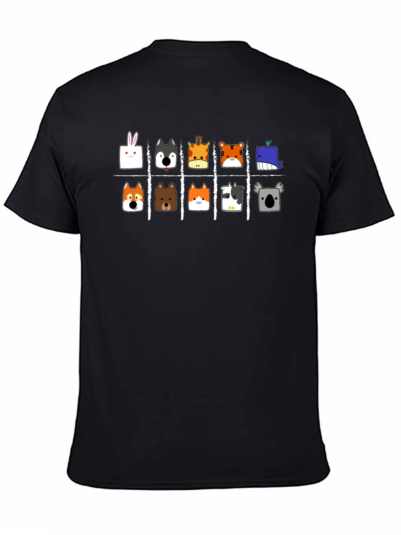 Animal Faces Tic-Tac-Toe Black T-Shirt