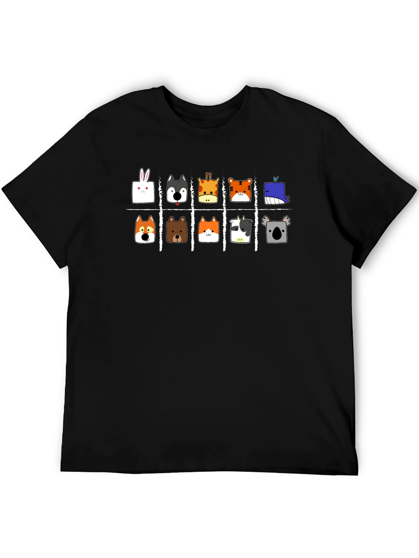 Animal Faces Tic-Tac-Toe Black T-Shirt
