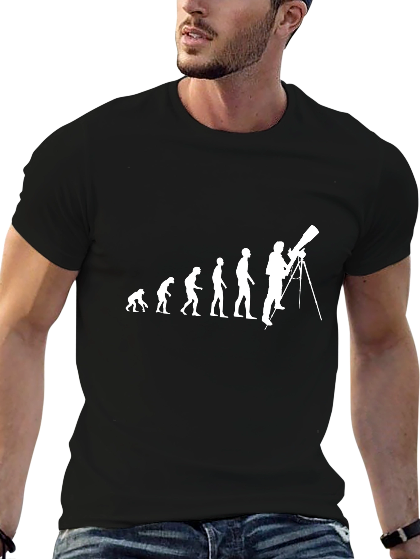 Evolution of Stargazing Black Graphic T-Shirt