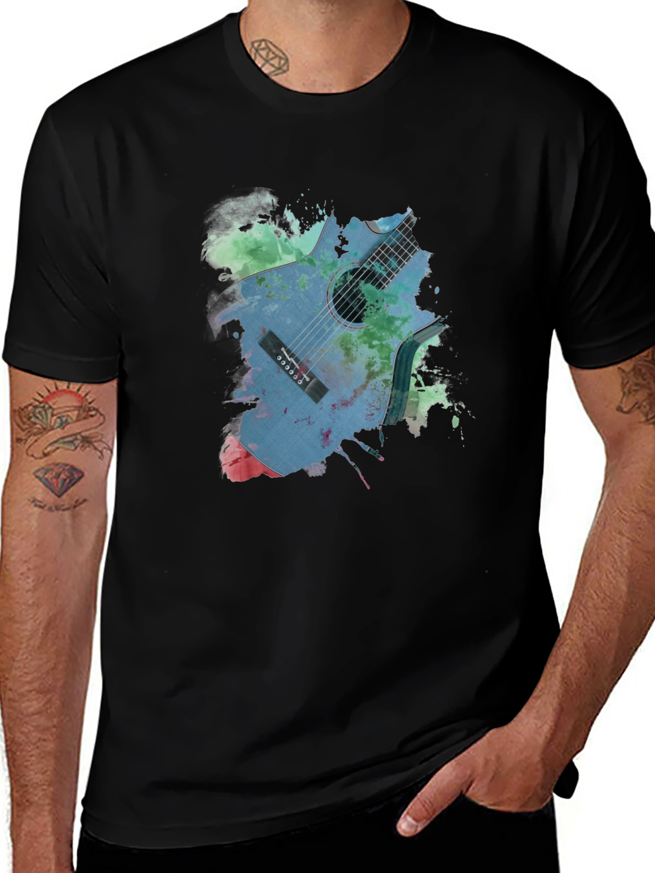 Guitar Splash Graphic Tee - Unique Artistic Design