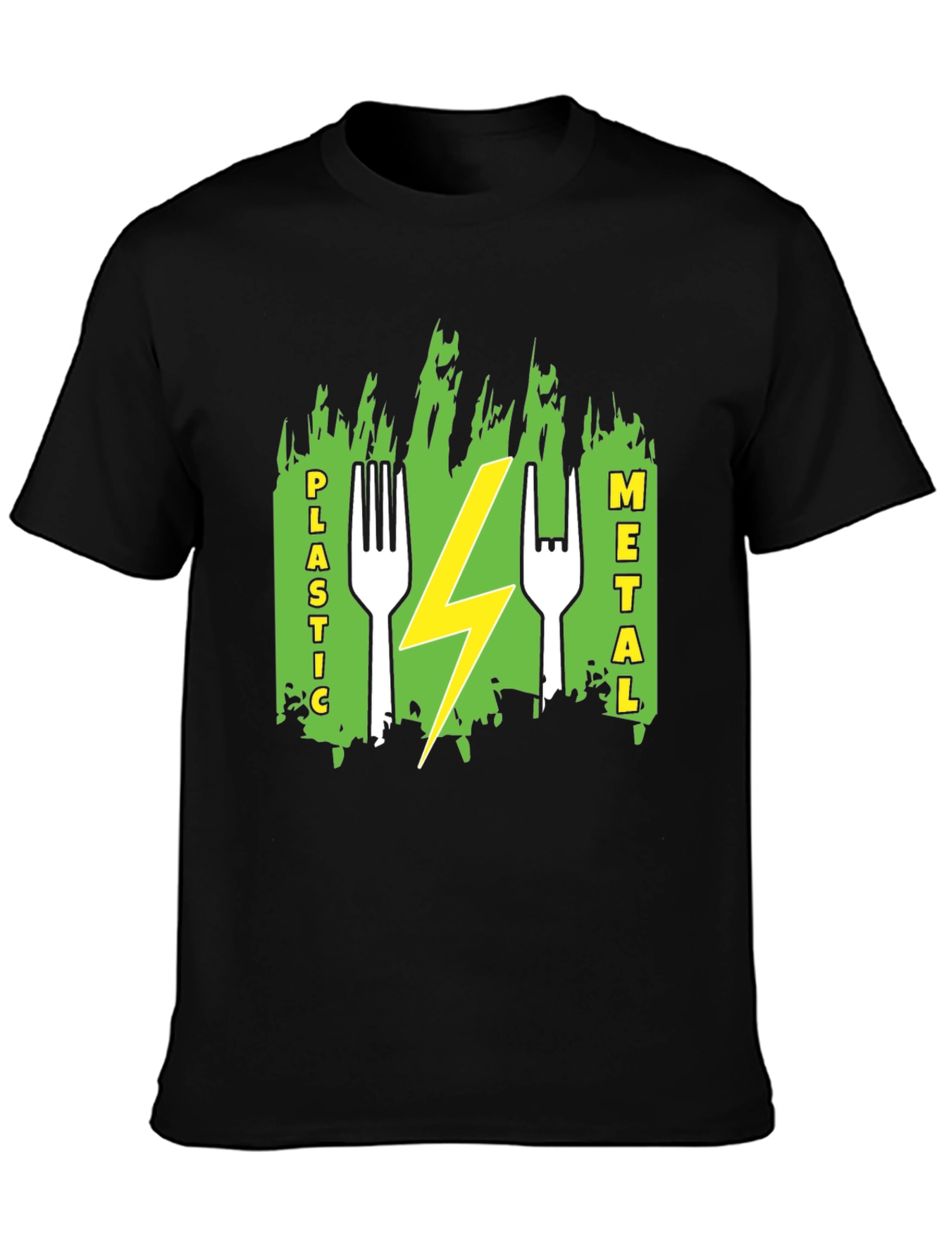 Plastic Metal Fork Lightning Bolt Graphic Tee