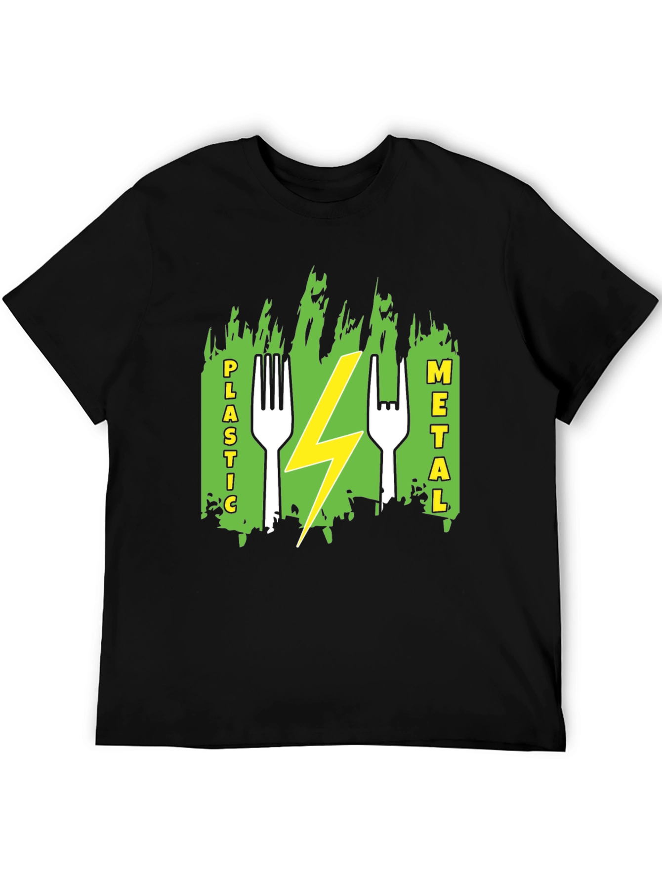 Plastic Metal Fork Lightning Bolt Graphic Tee