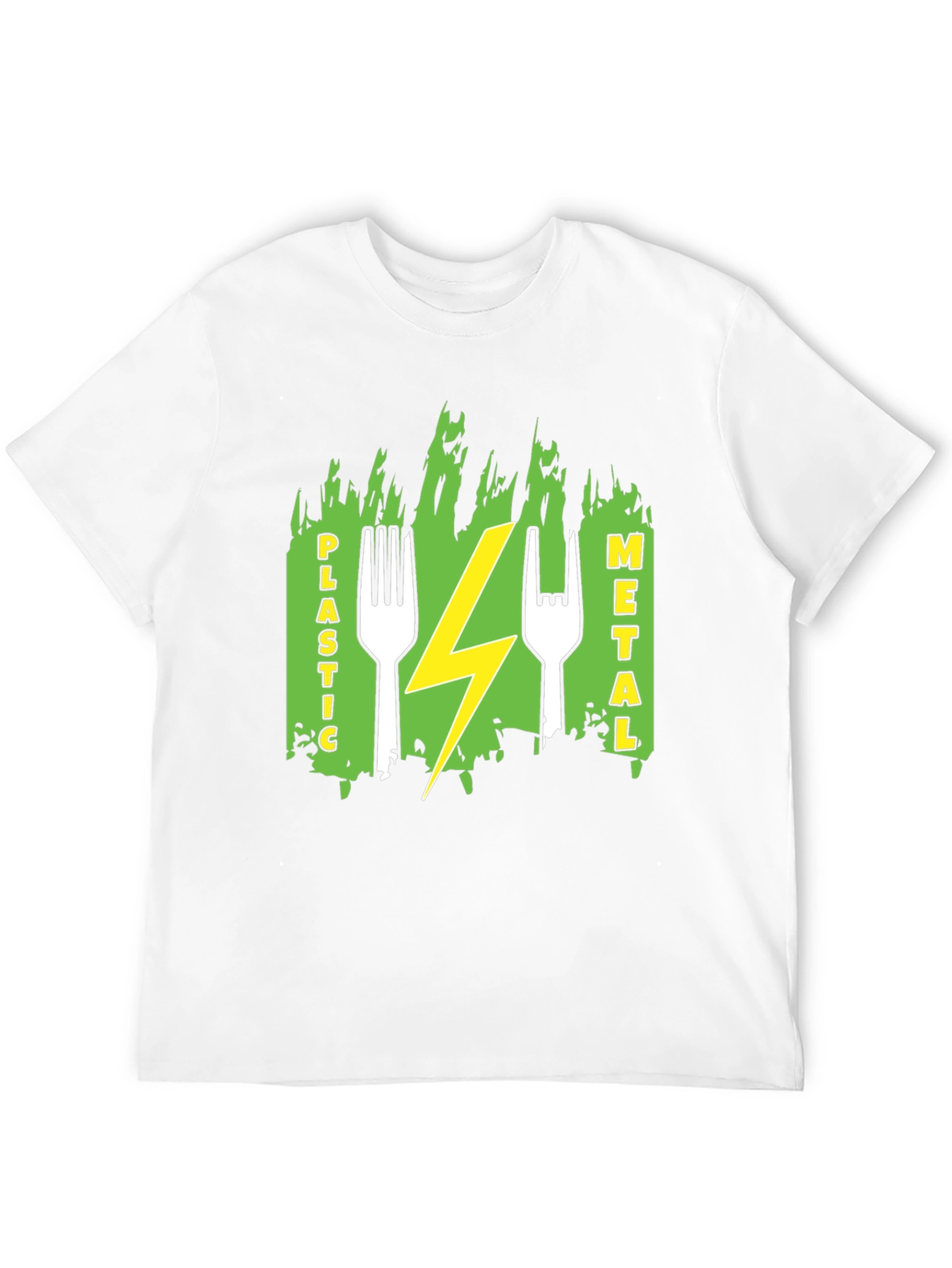 Plastic Metal Fork Lightning Bolt Graphic Tee