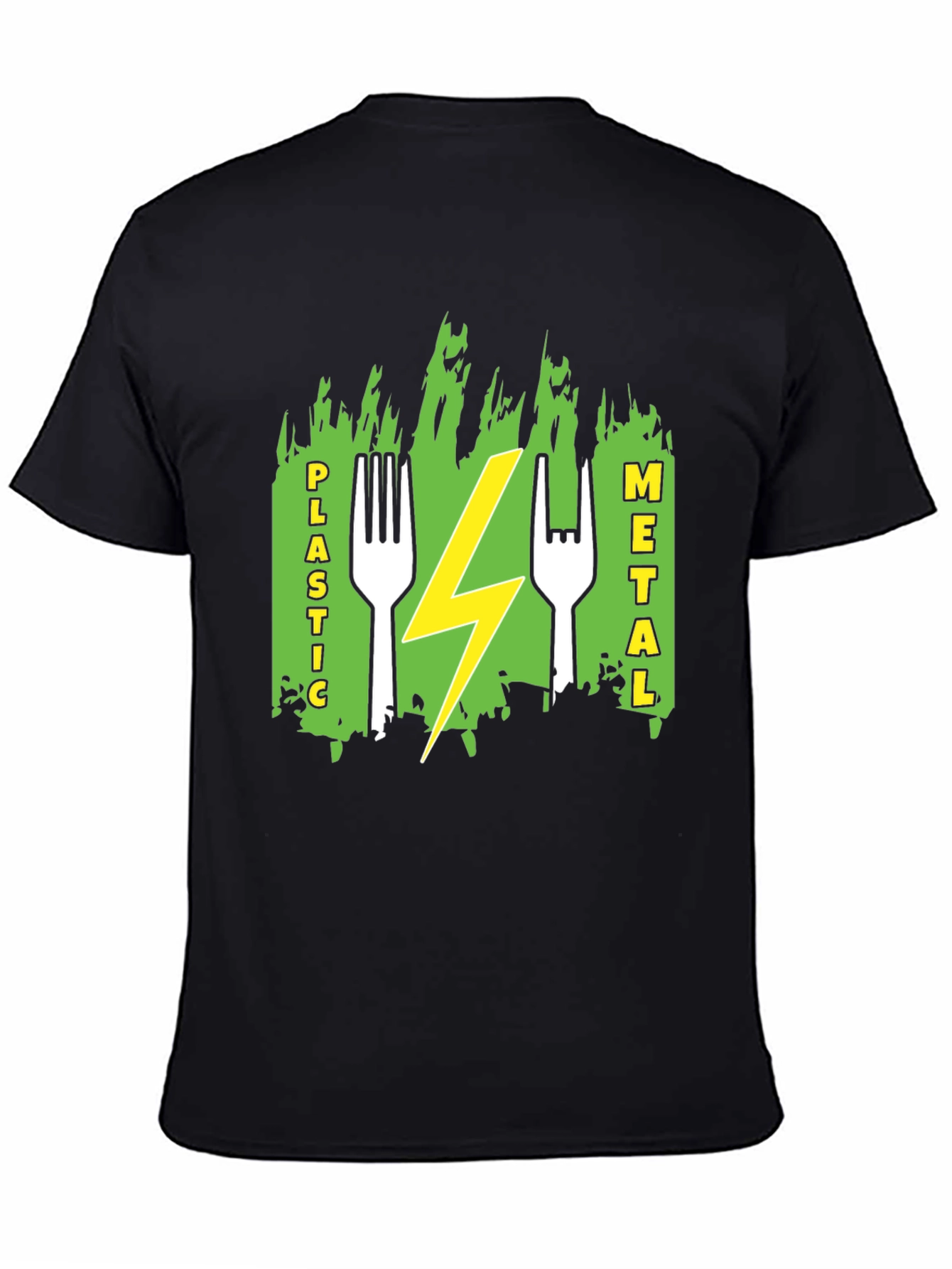 Plastic Metal Fork Lightning Bolt Graphic Tee