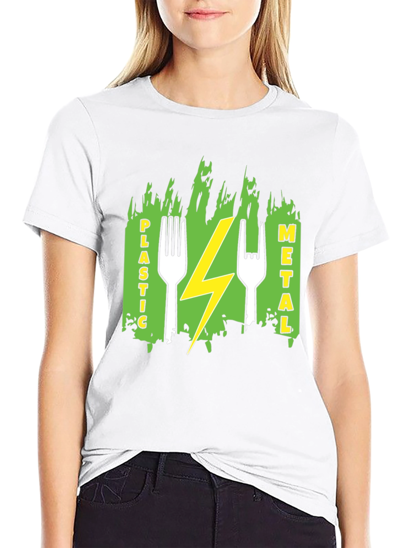 Plastic Metal Fork Lightning Bolt Graphic Tee