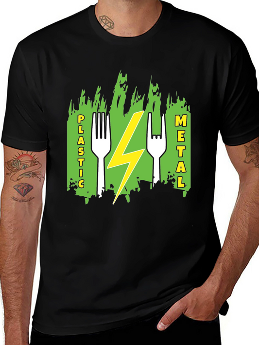 Plastic Metal Fork Lightning Bolt Graphic Tee