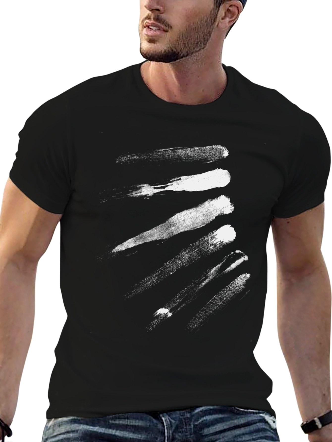 Abstract Brushstroke Graphic Black Tee