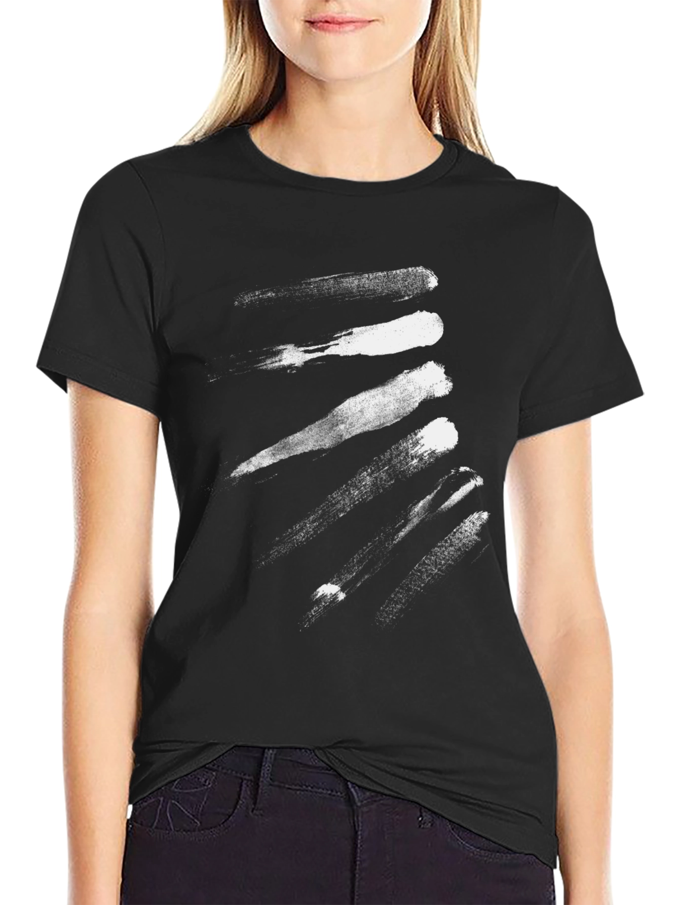 Abstract Brushstroke Graphic Black Tee