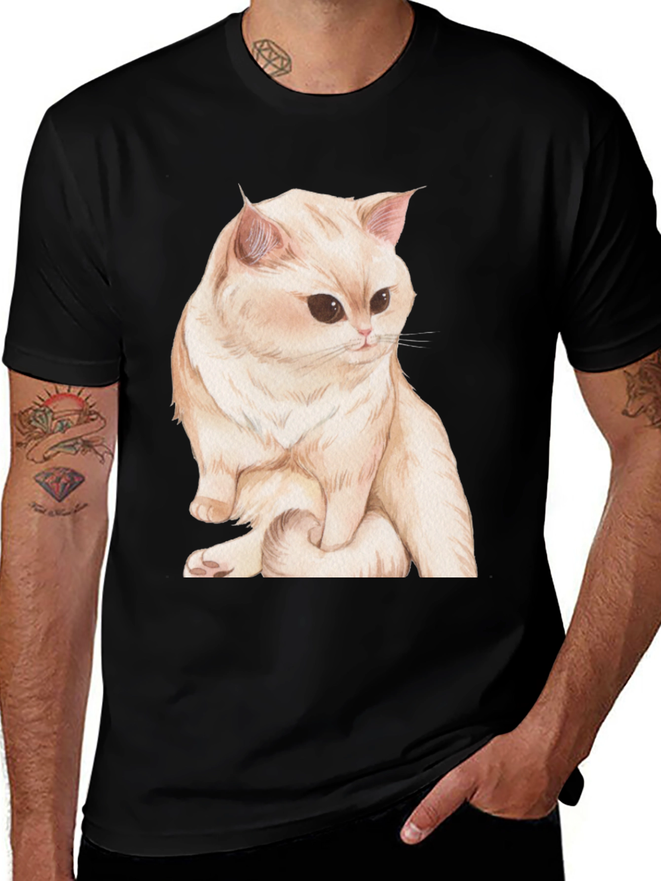 Cat Graphic Black T-Shirt Soft Cotton Tee