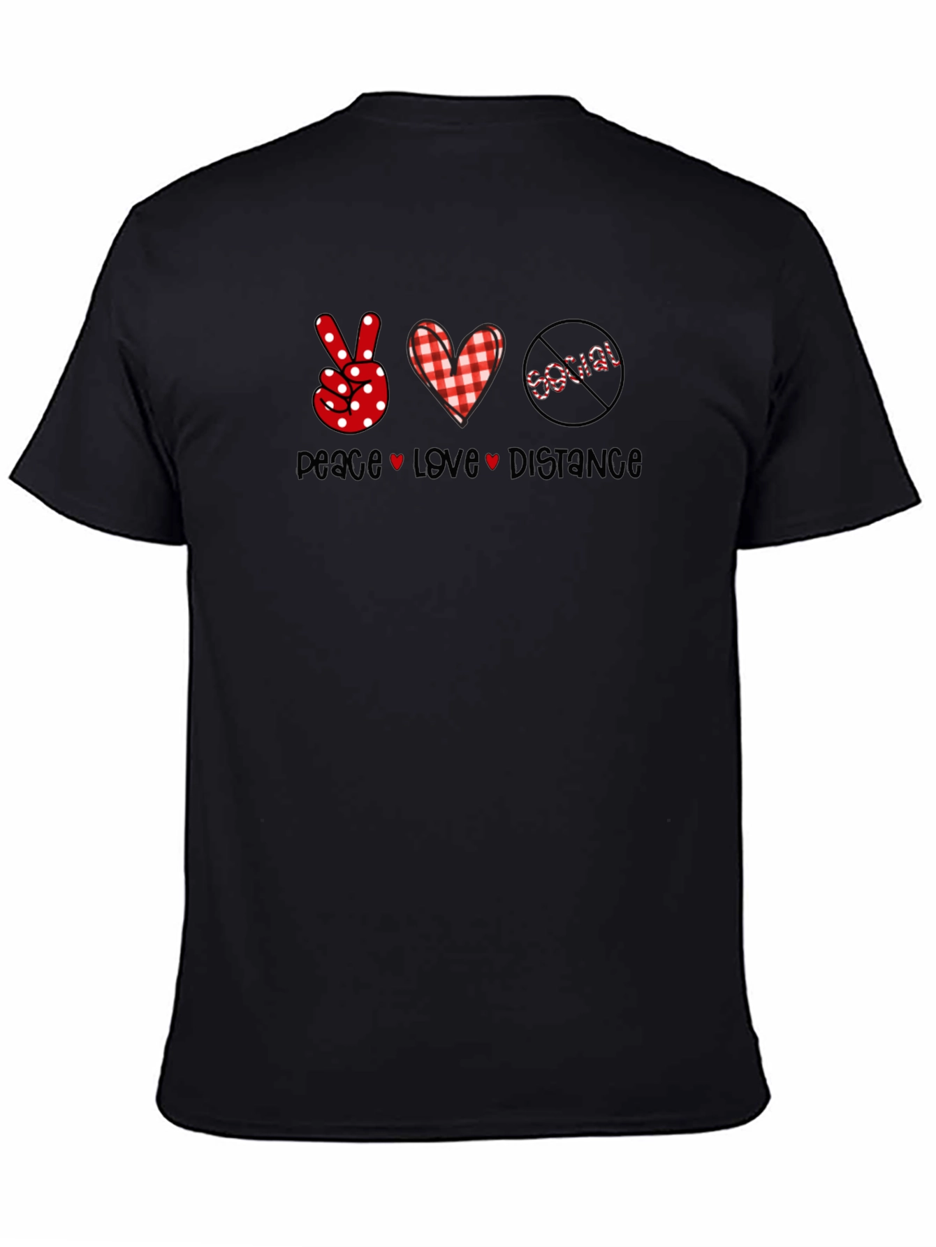 Peace Love Distance Social Graphic Black T-Shirt