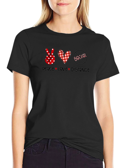 Peace Love Distance Social Graphic Black T-Shirt