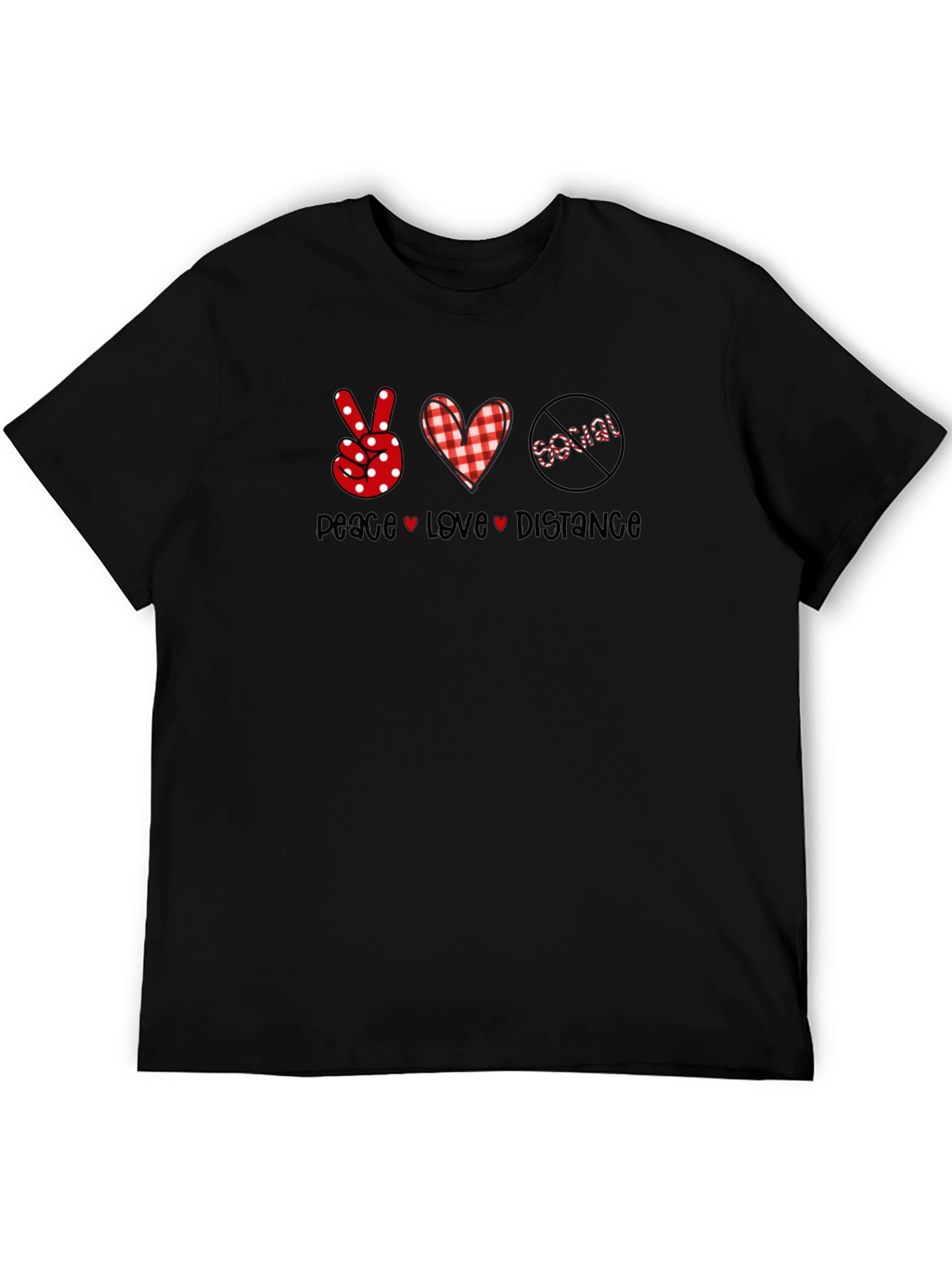 Peace Love Distance Social Graphic Black T-Shirt