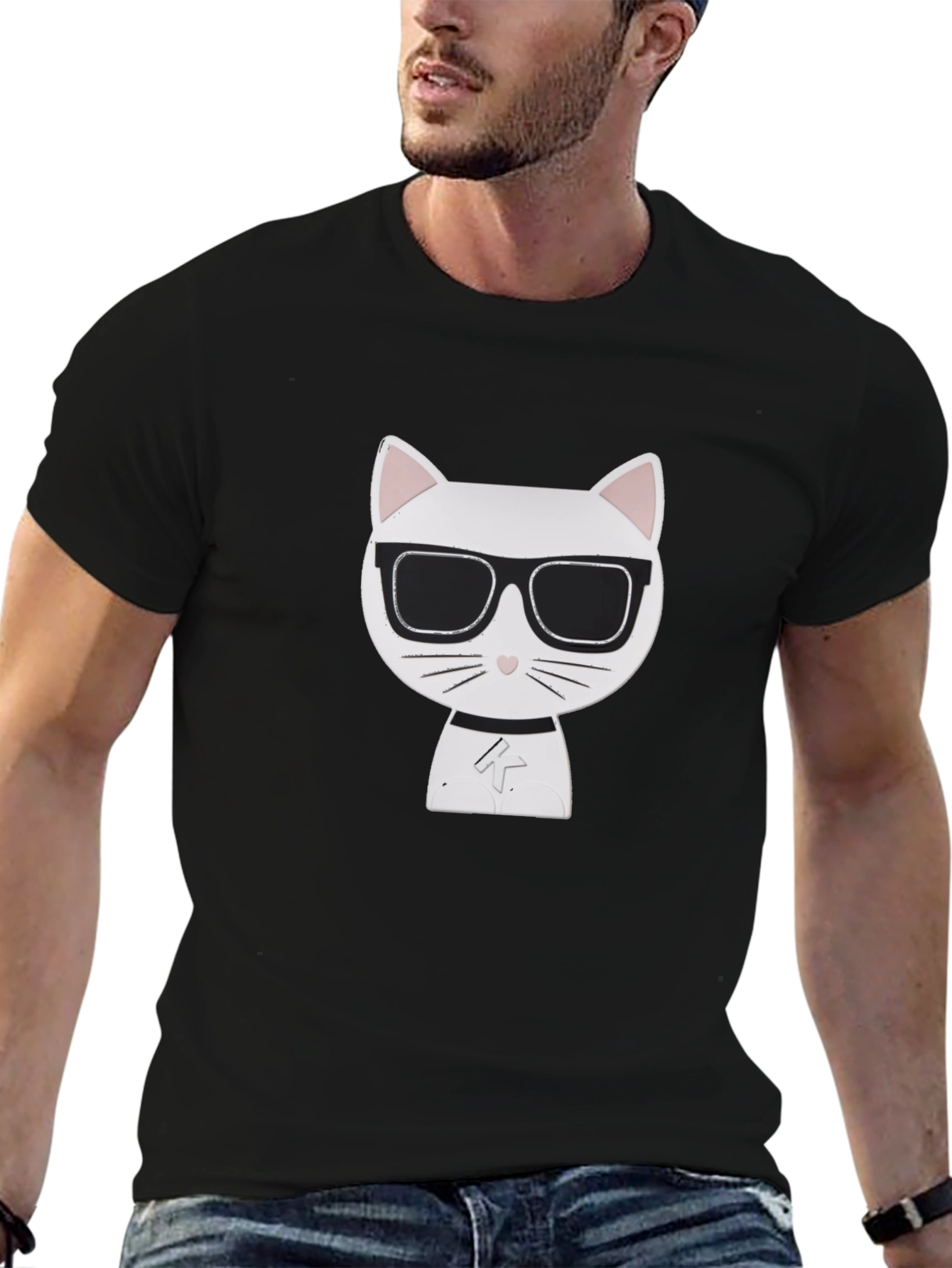 Cool Cat Graphic Tee - Black Cotton Shirt