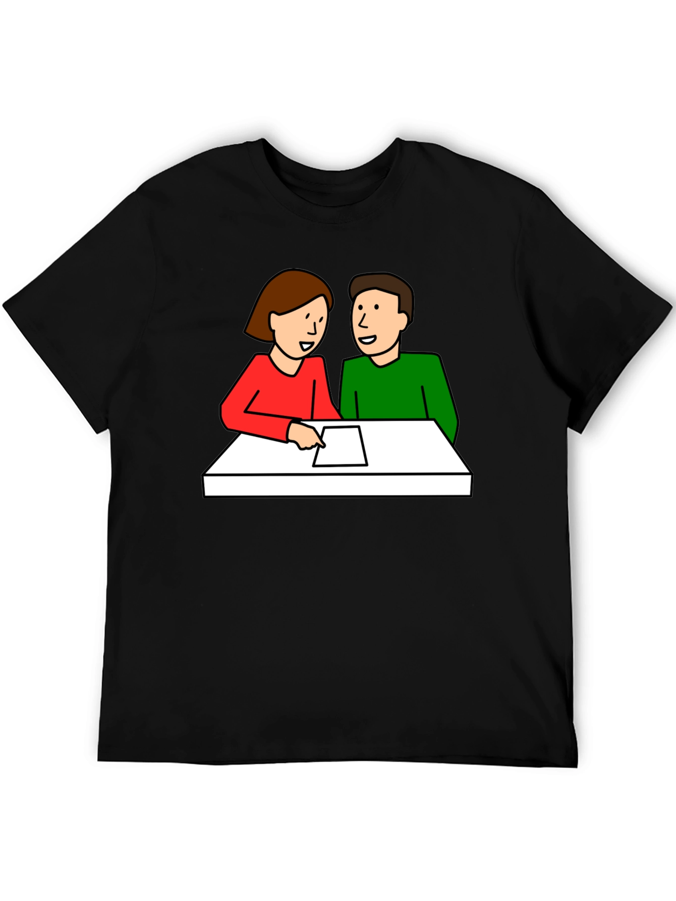 Cartoon Couple Meeting Black T-Shirt