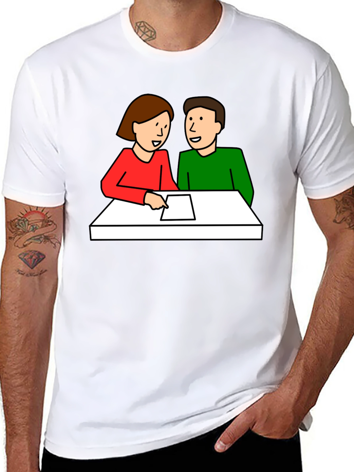 Cartoon Couple Meeting Black T-Shirt