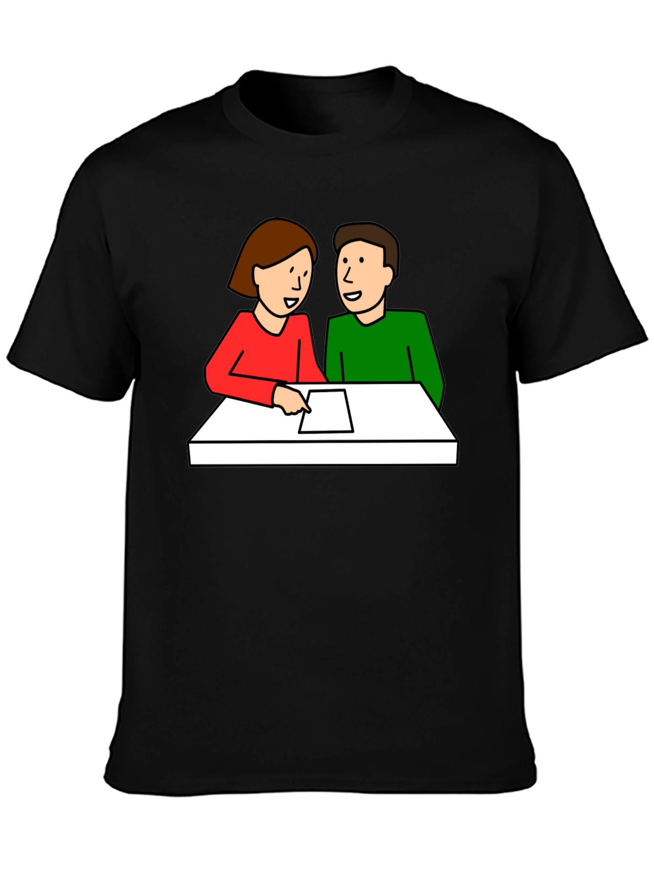 Cartoon Couple Meeting Black T-Shirt