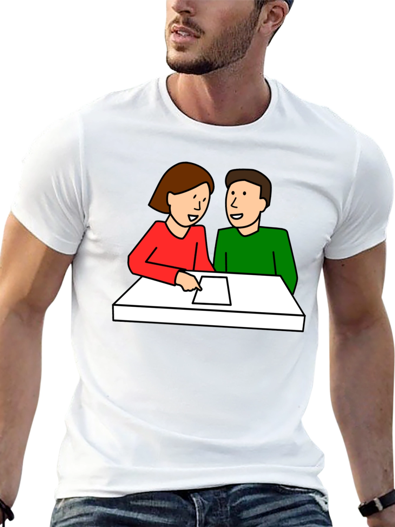 Cartoon Couple Meeting Black T-Shirt
