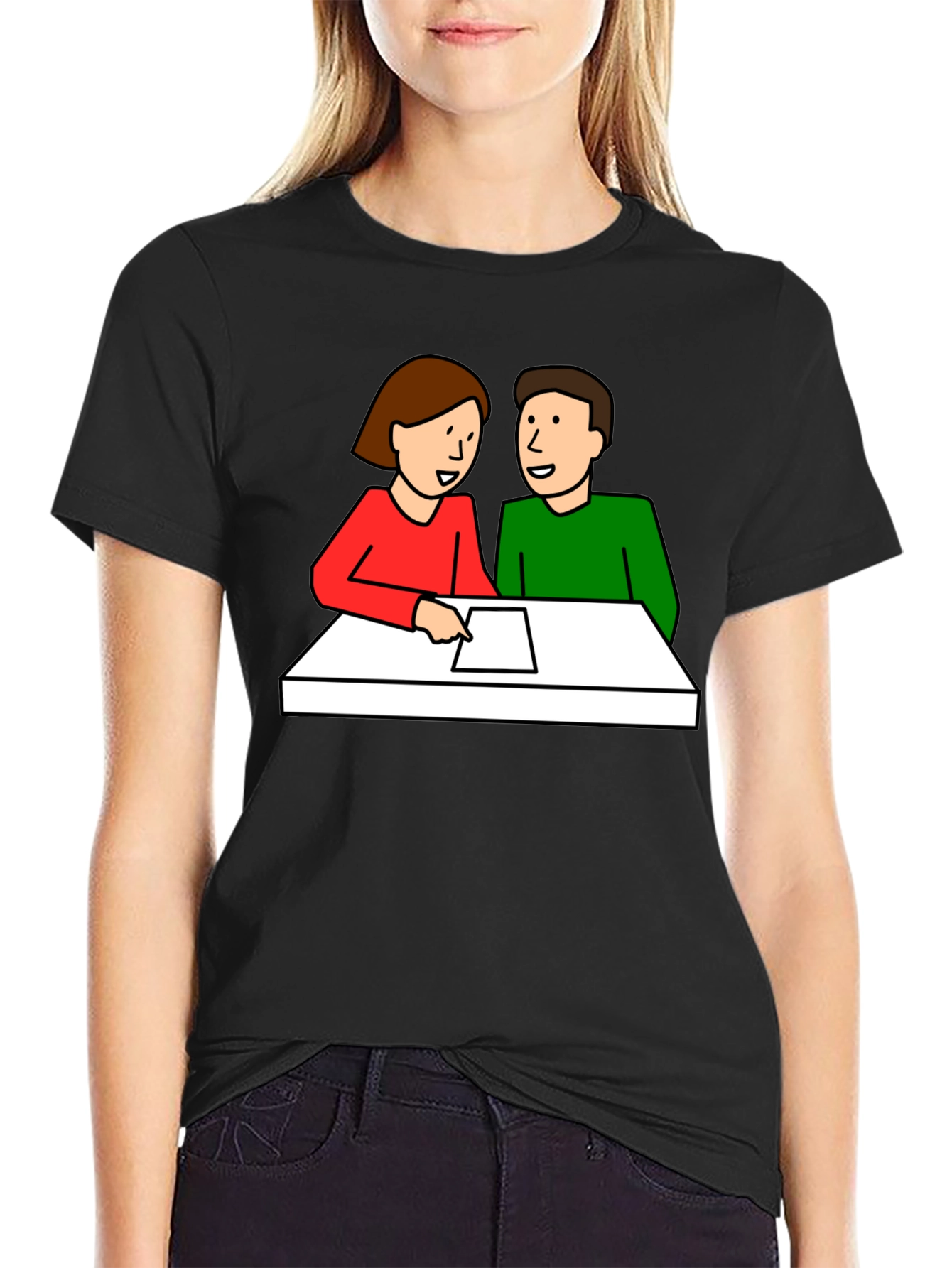 Cartoon Couple Meeting Black T-Shirt