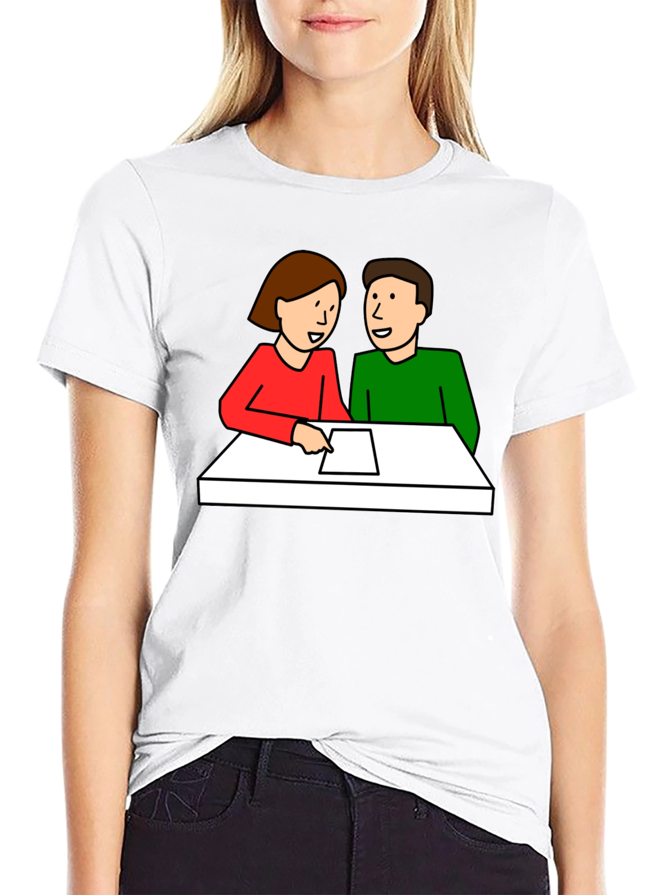 Cartoon Couple Meeting Black T-Shirt
