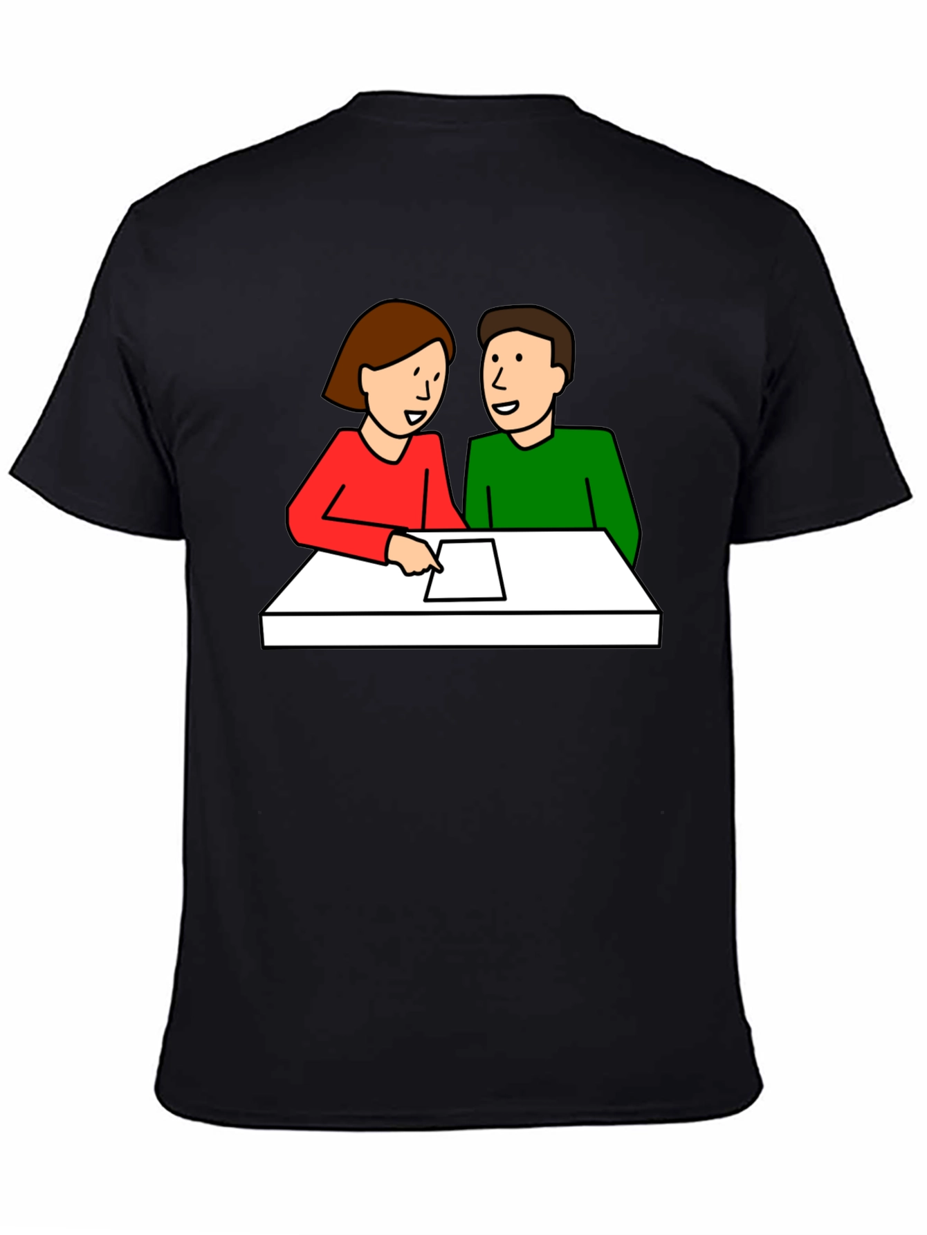 Cartoon Couple Meeting Black T-Shirt