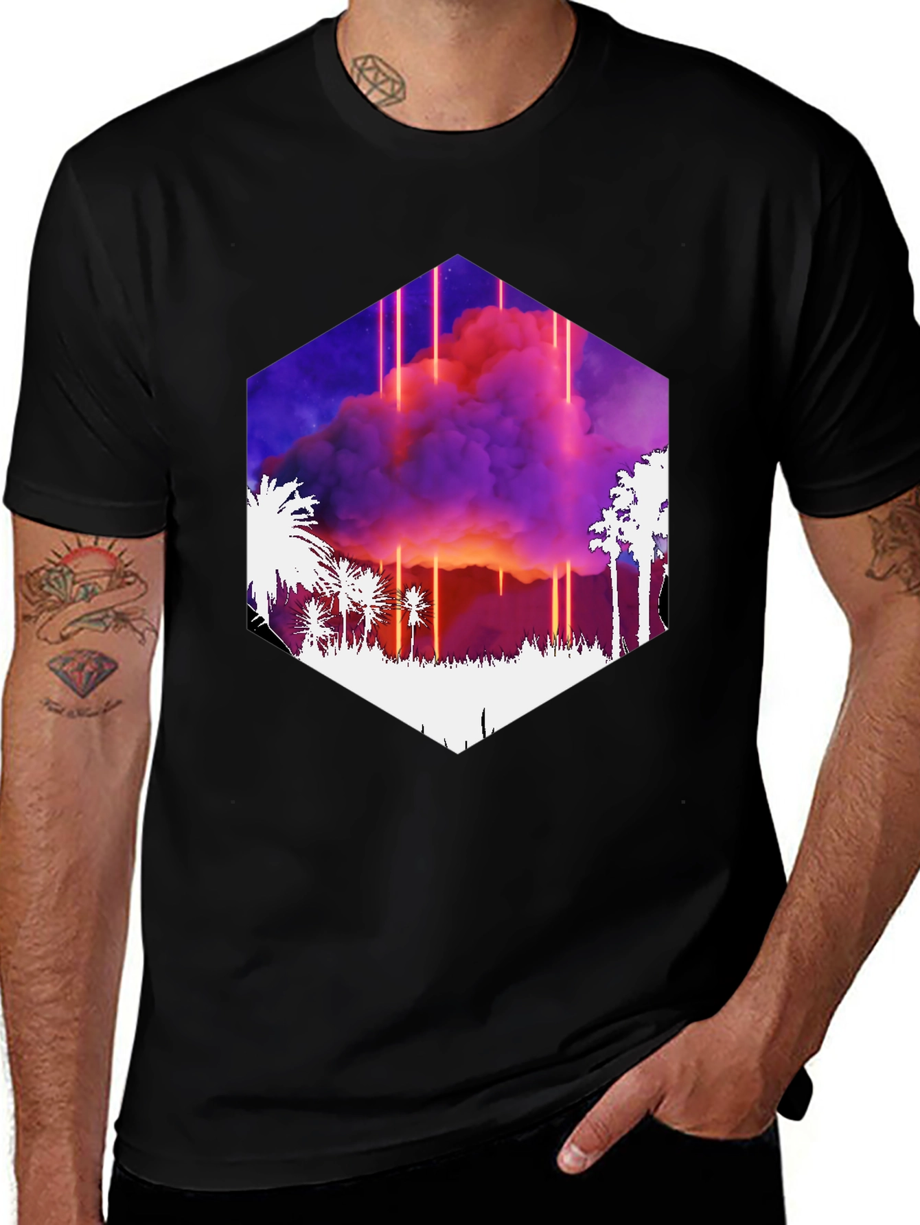 Synthwave Palm Tree Sunset Graphic Tee