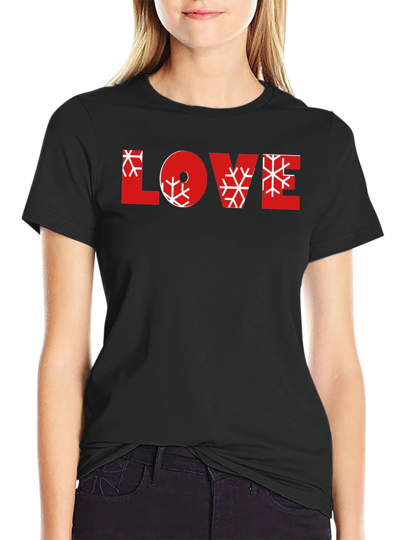 Love Snowflake Graphic Black Tee