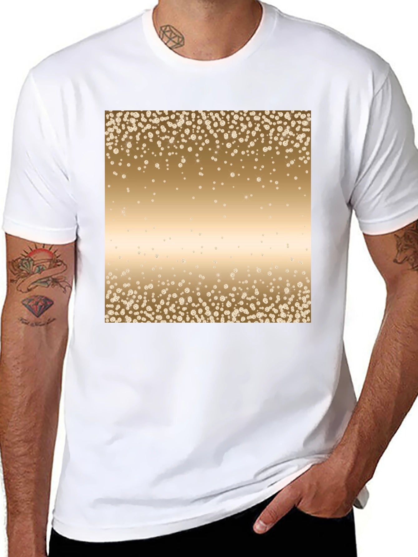Mens Black Tee with Gold Confetti Print
