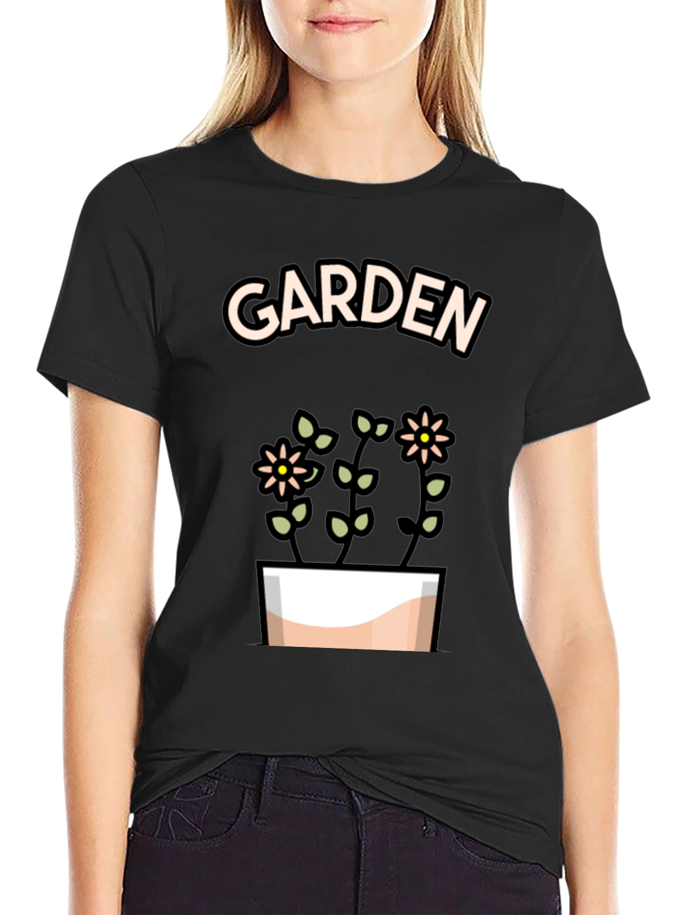 Garden Flowers Graphic Tee - Stylish Black T-Shirt