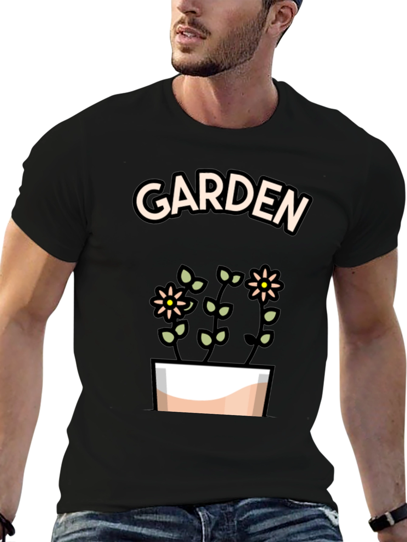 Garden Flowers Graphic Tee - Stylish Black T-Shirt