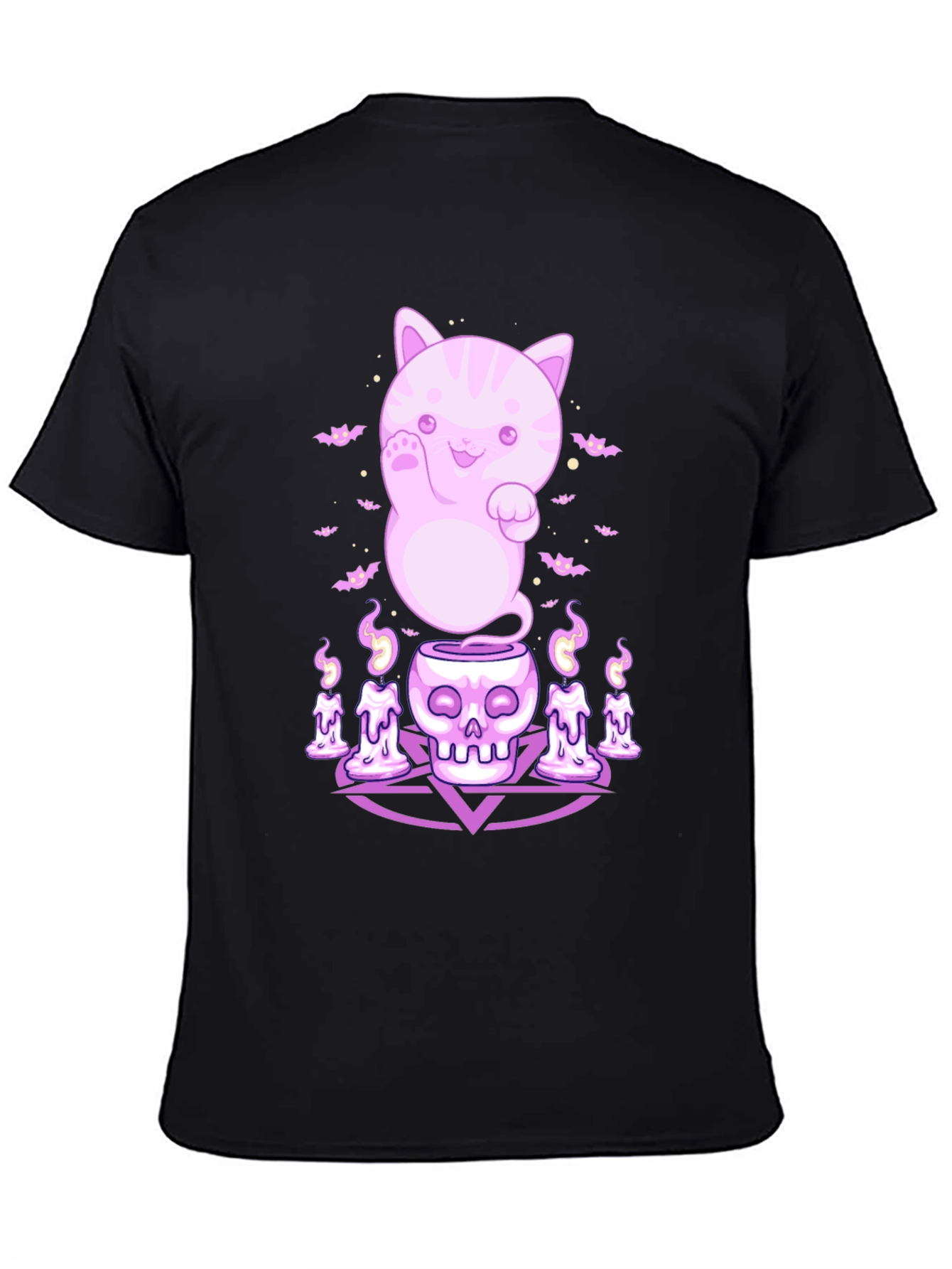 Kawaii Ghost Cat Black T-Shirt