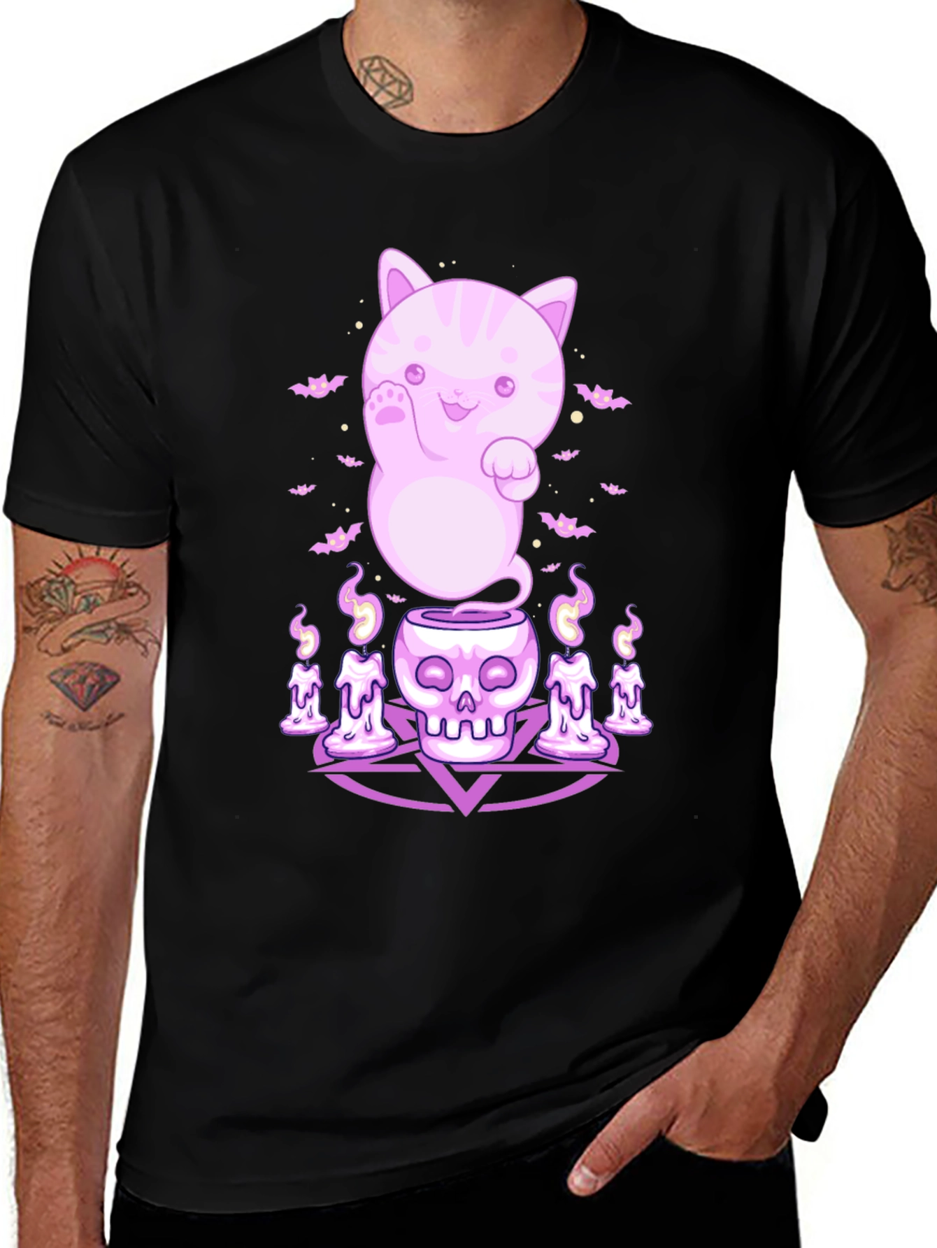 Kawaii Ghost Cat Black T-Shirt