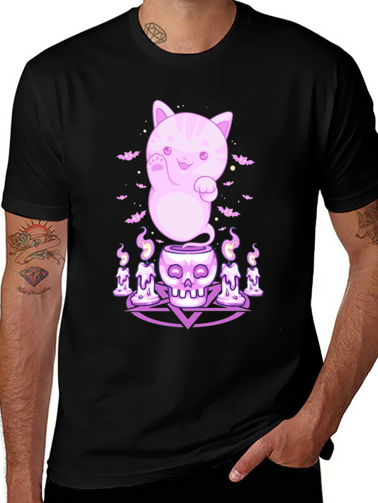 Kawaii Ghost Cat Black T-Shirt