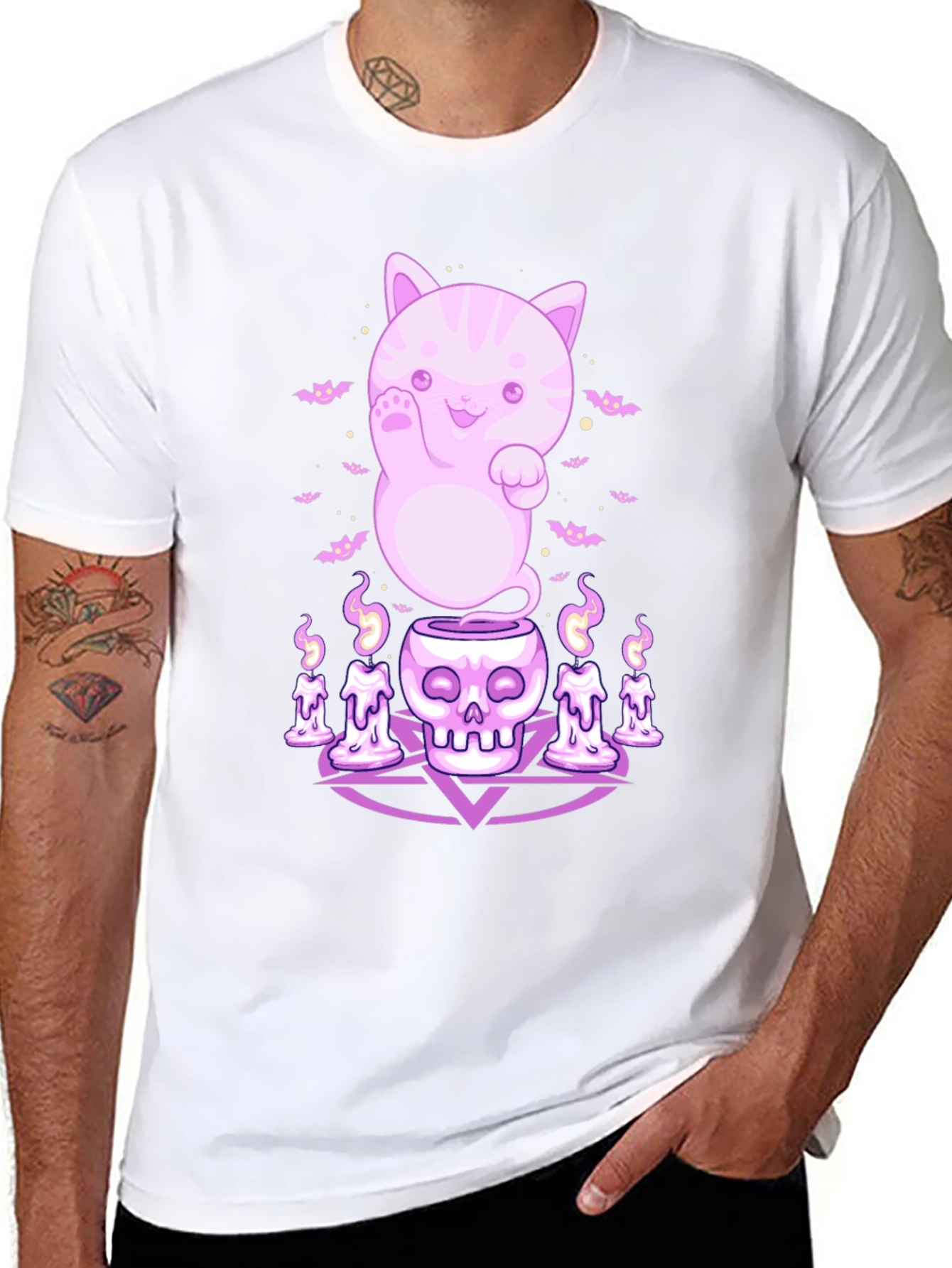 Kawaii Ghost Cat Black T-Shirt